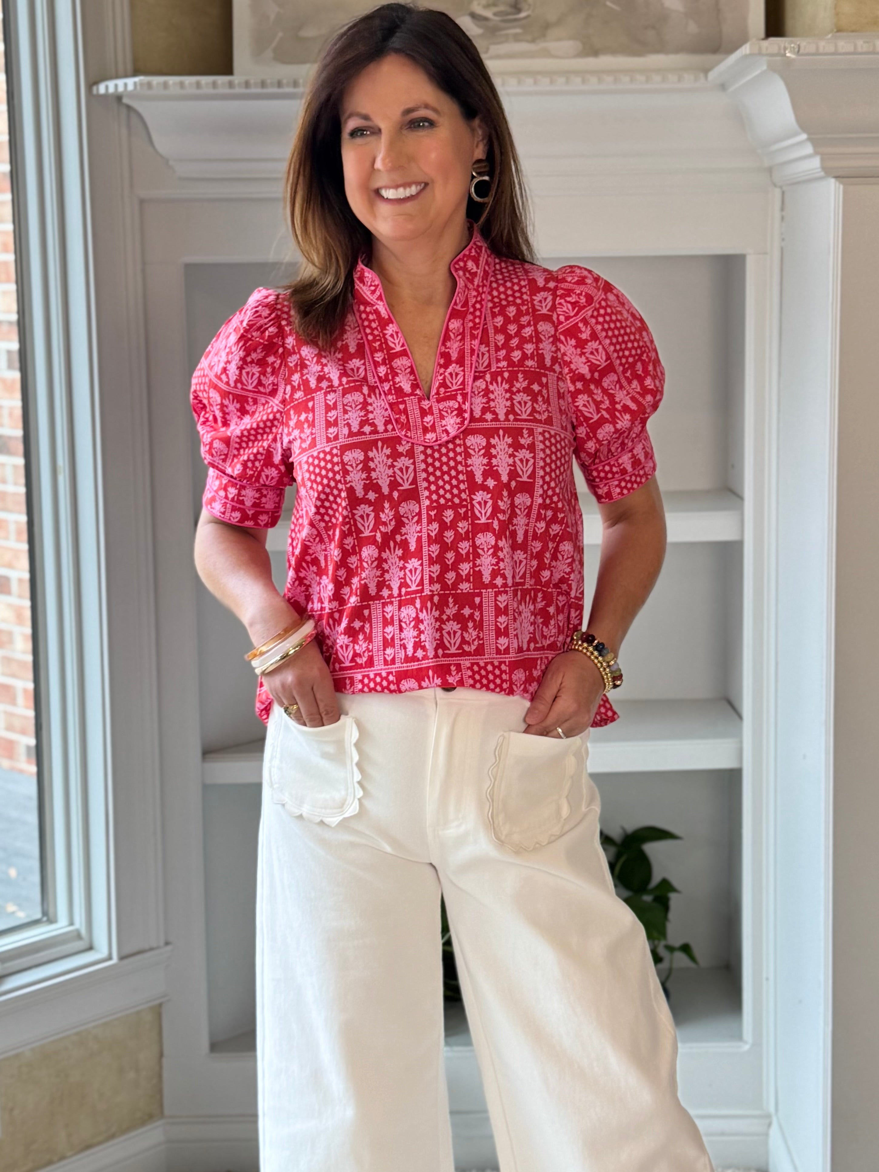 Scallop Pocket High-Rise Wide Leg Ankle Pants - Off-White