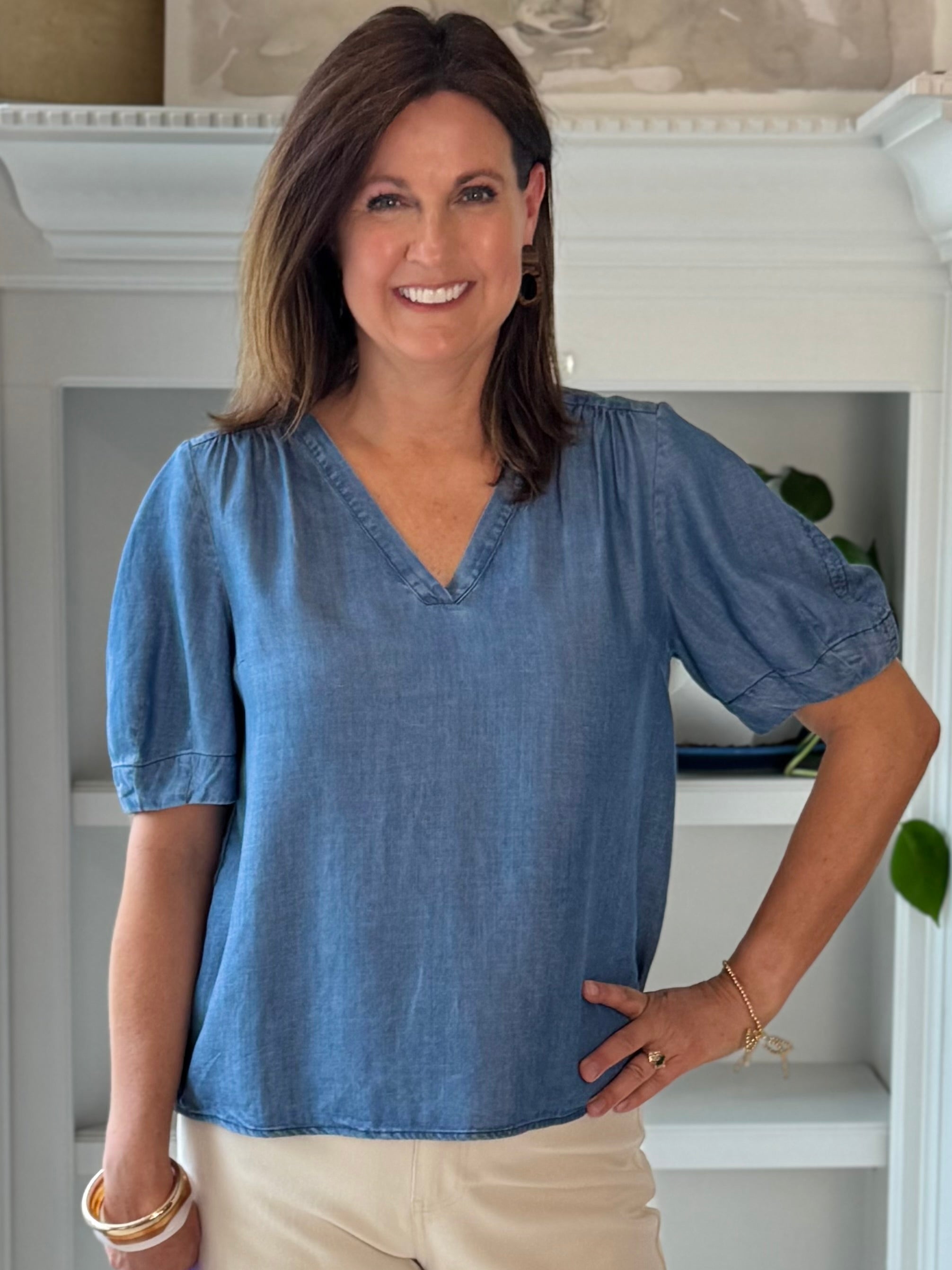 Current Air Chambray Ease Top