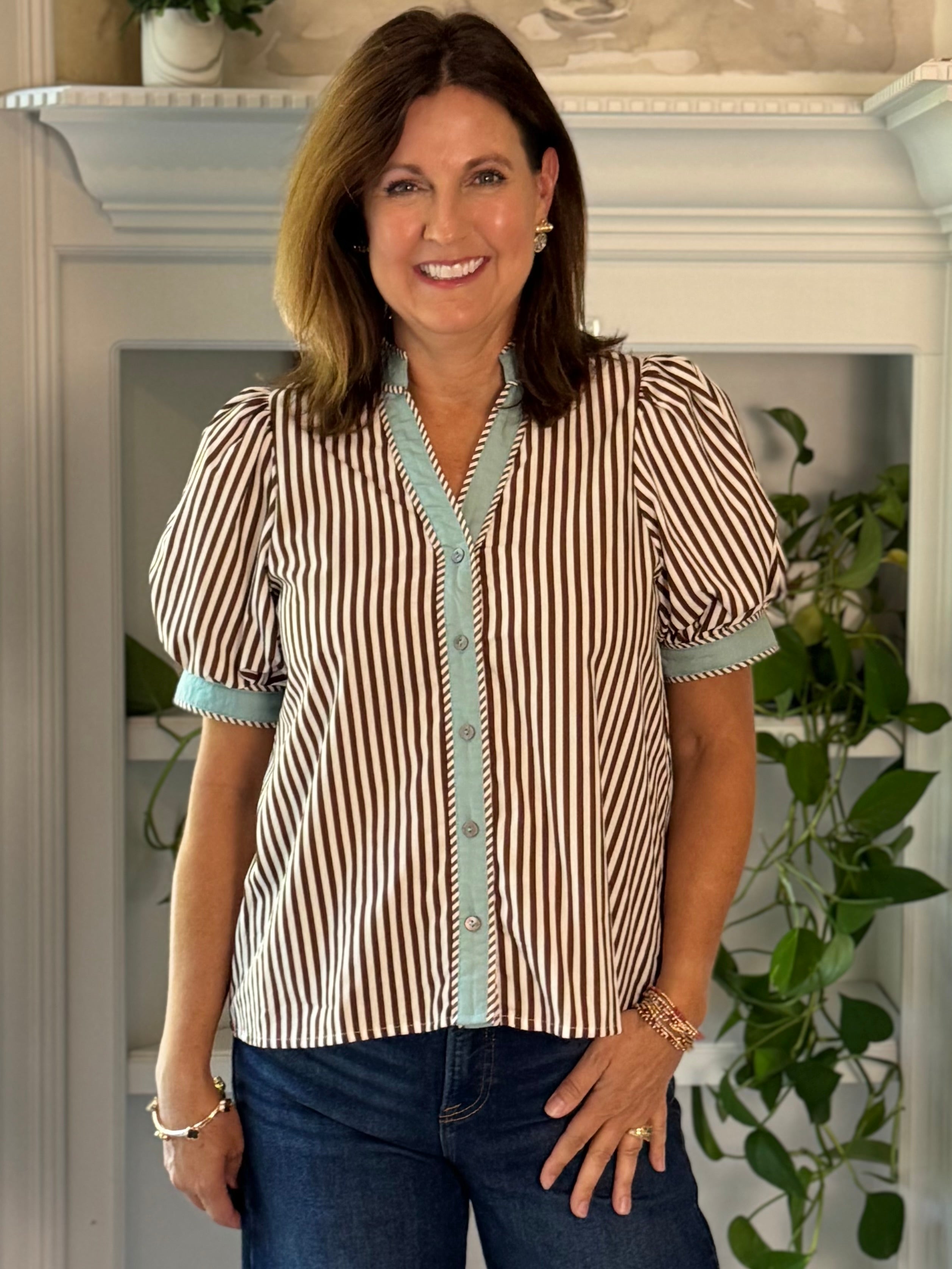 Happy Stripes Contrast Top - Brown
