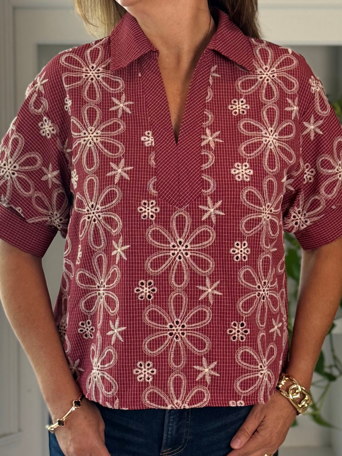 Pick Me Embroidered Eyelet Top