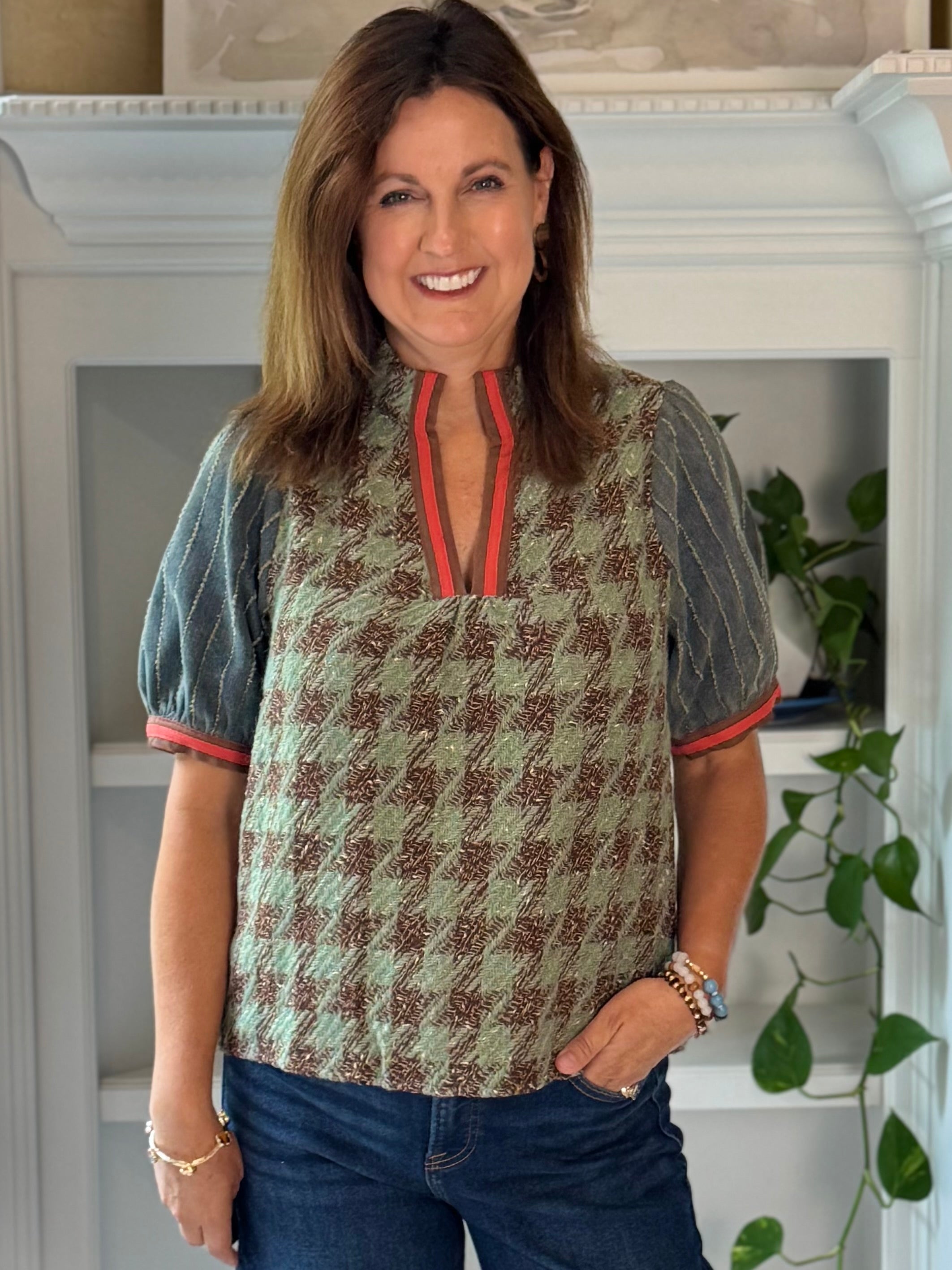 Heritage Houndstooth Tweed Top
