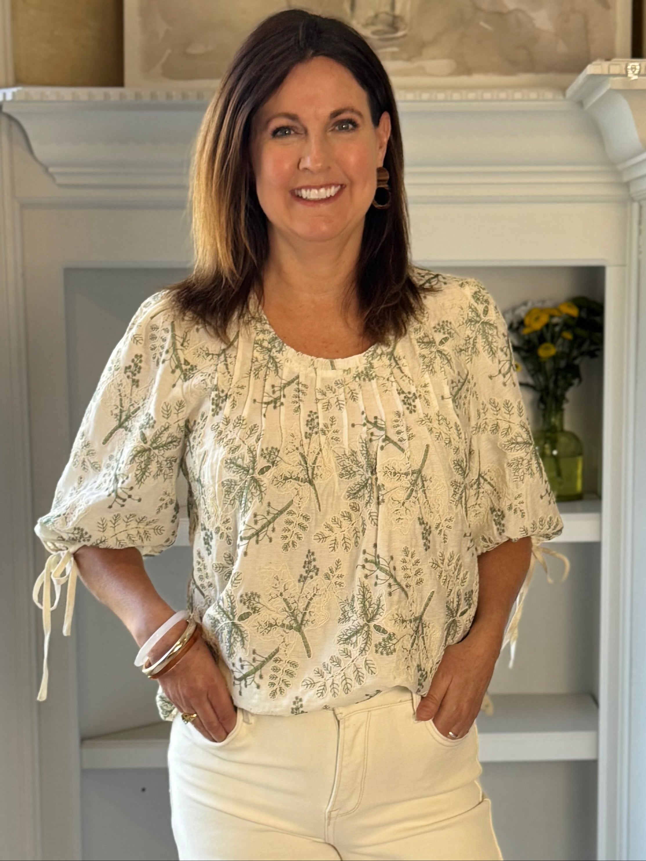 Ivory & Olive Embroidered Blouse