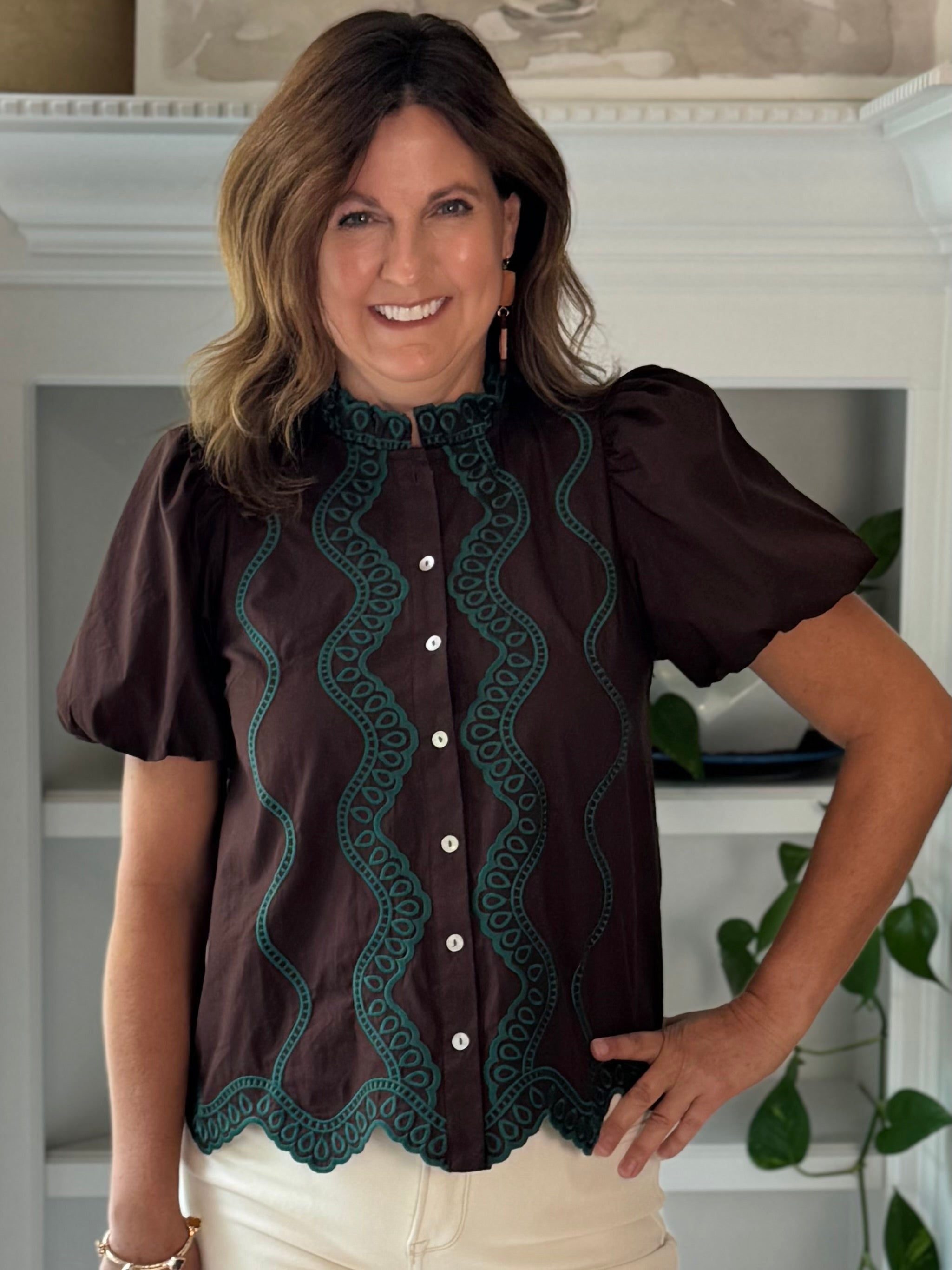 Emerald Echo Embroidered Top