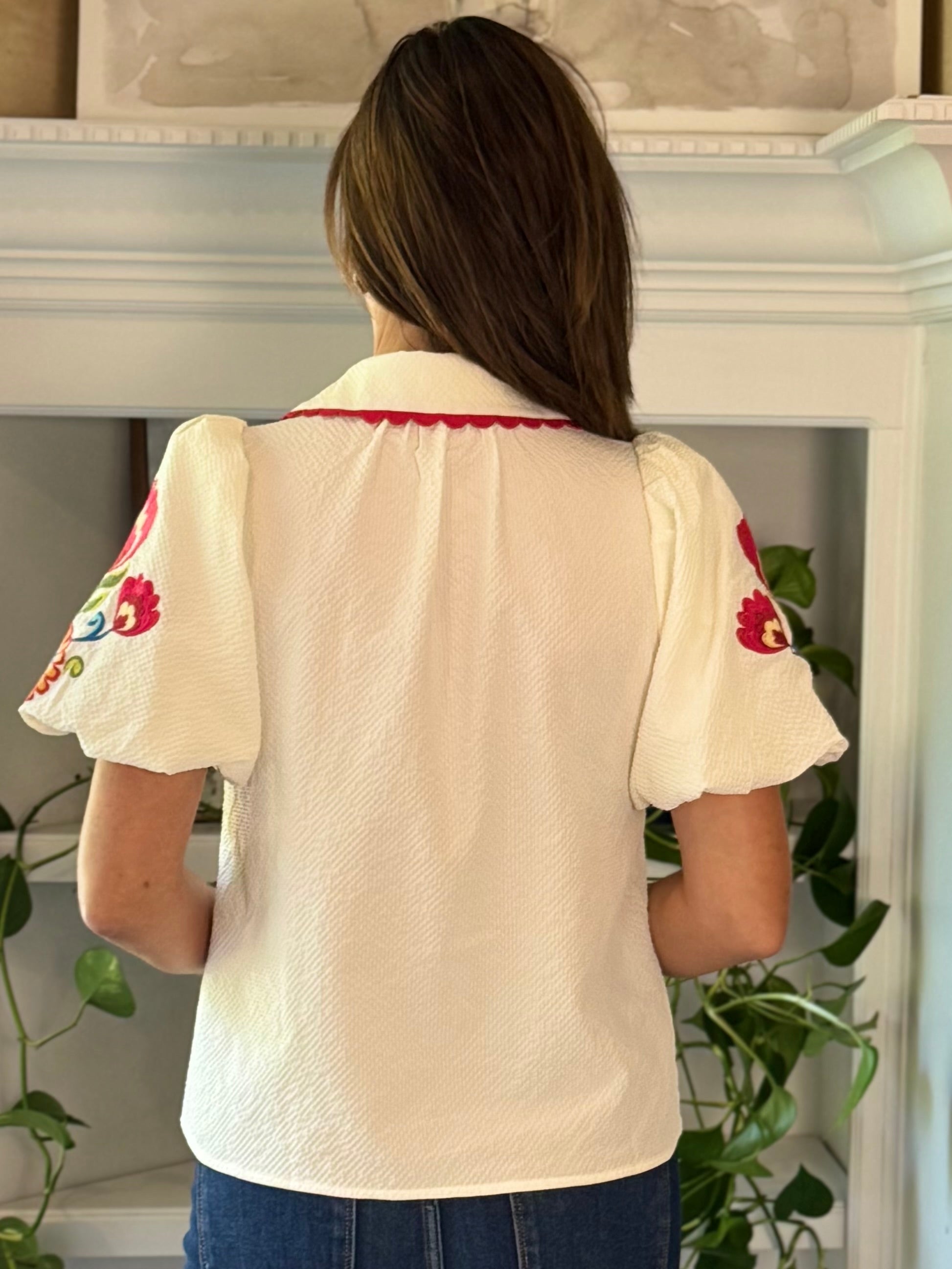 Embroidered Charm Top - Ivory