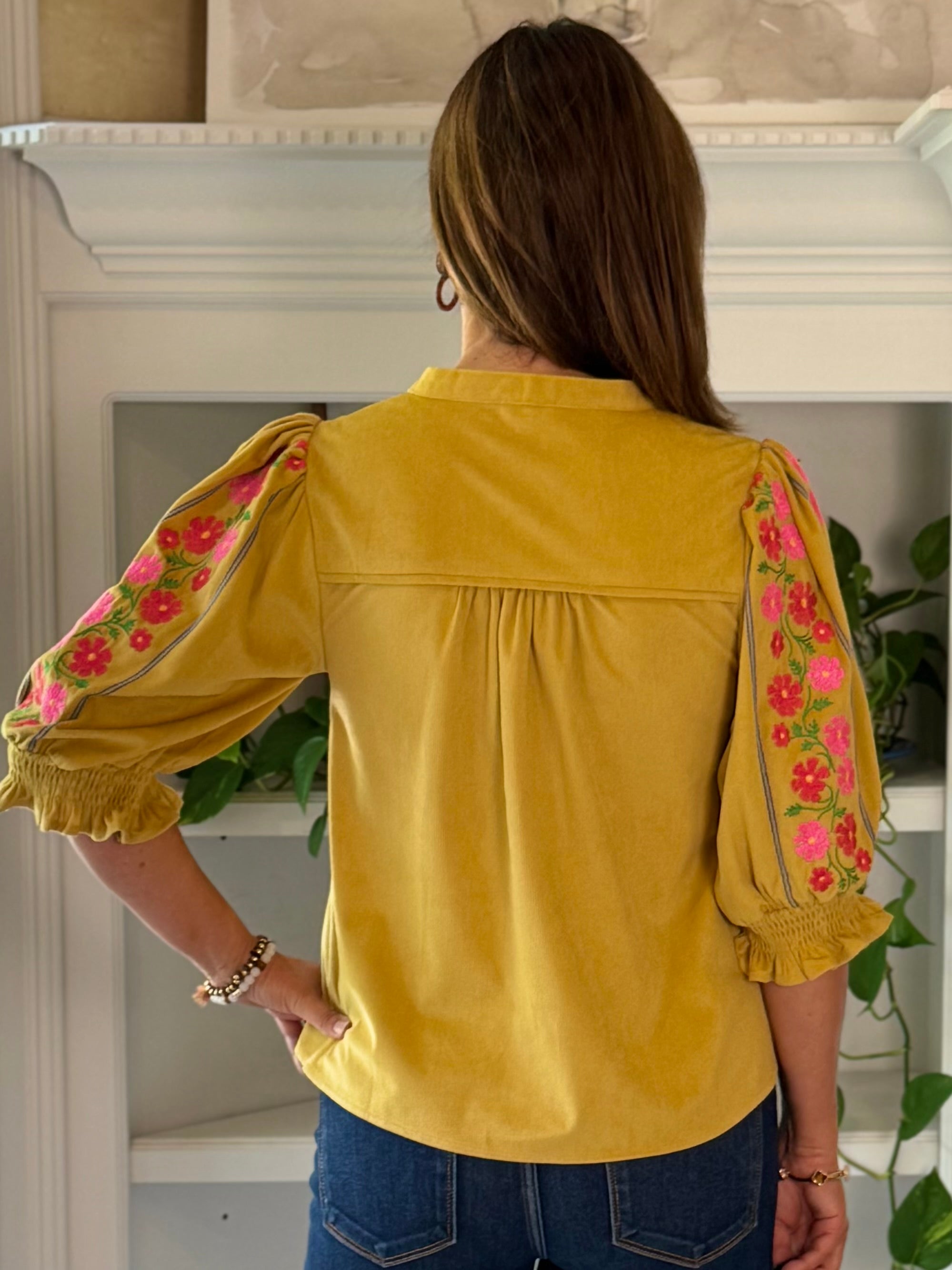 Flower Trail Embroidered Corduroy Top