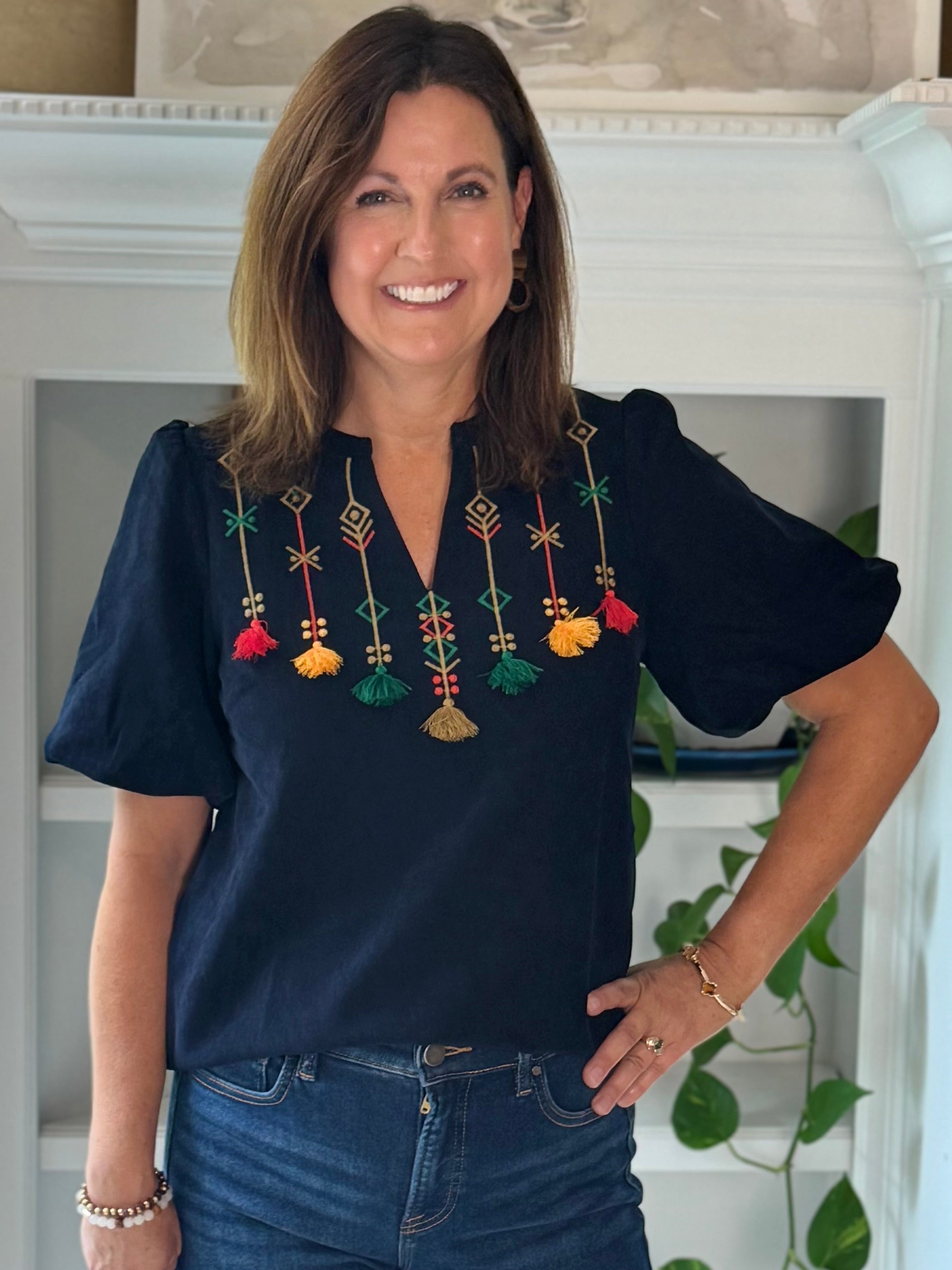 Talk of the Tassel Embroidered Top