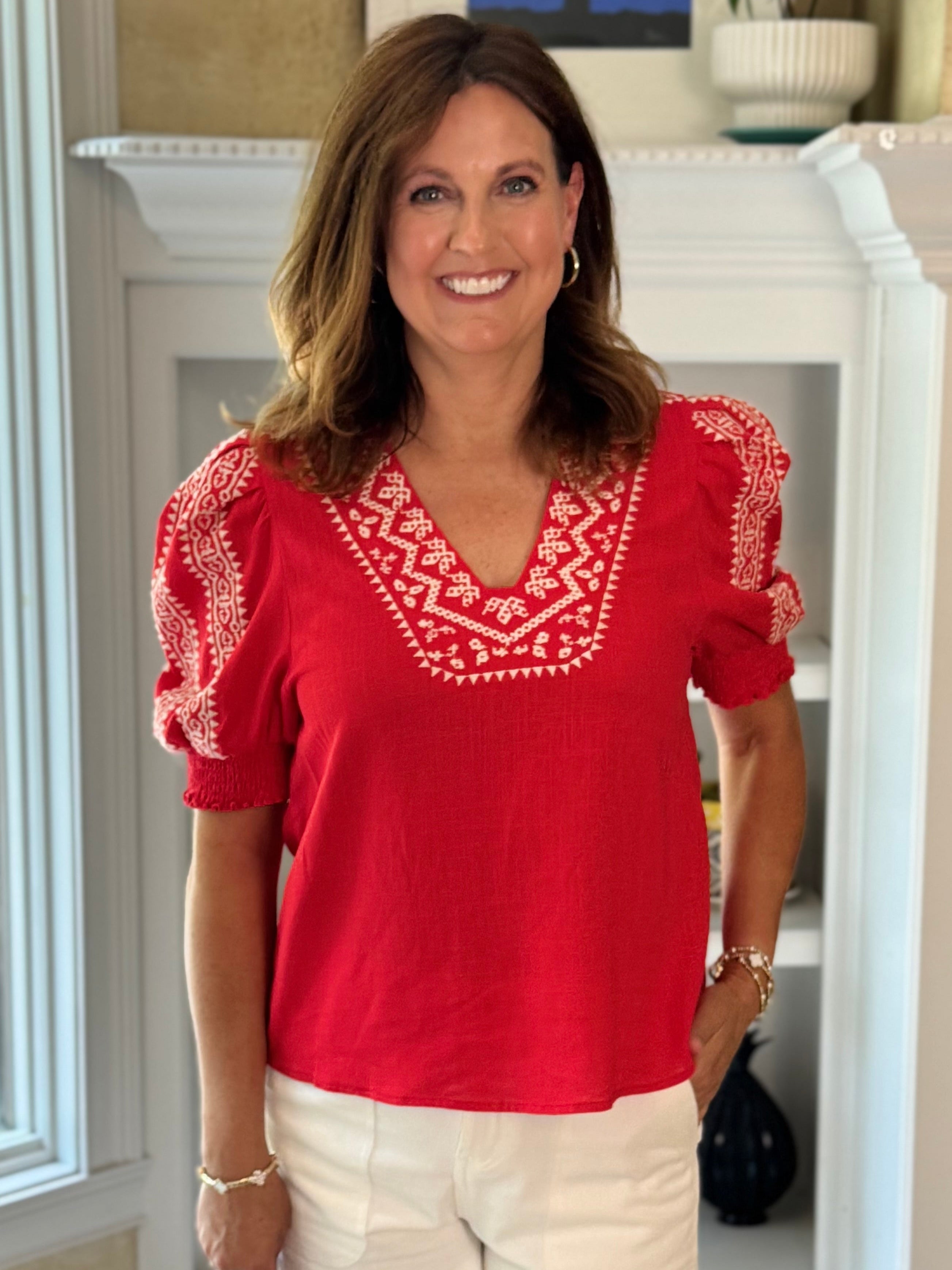 THML Radiant Red Embroidered Top