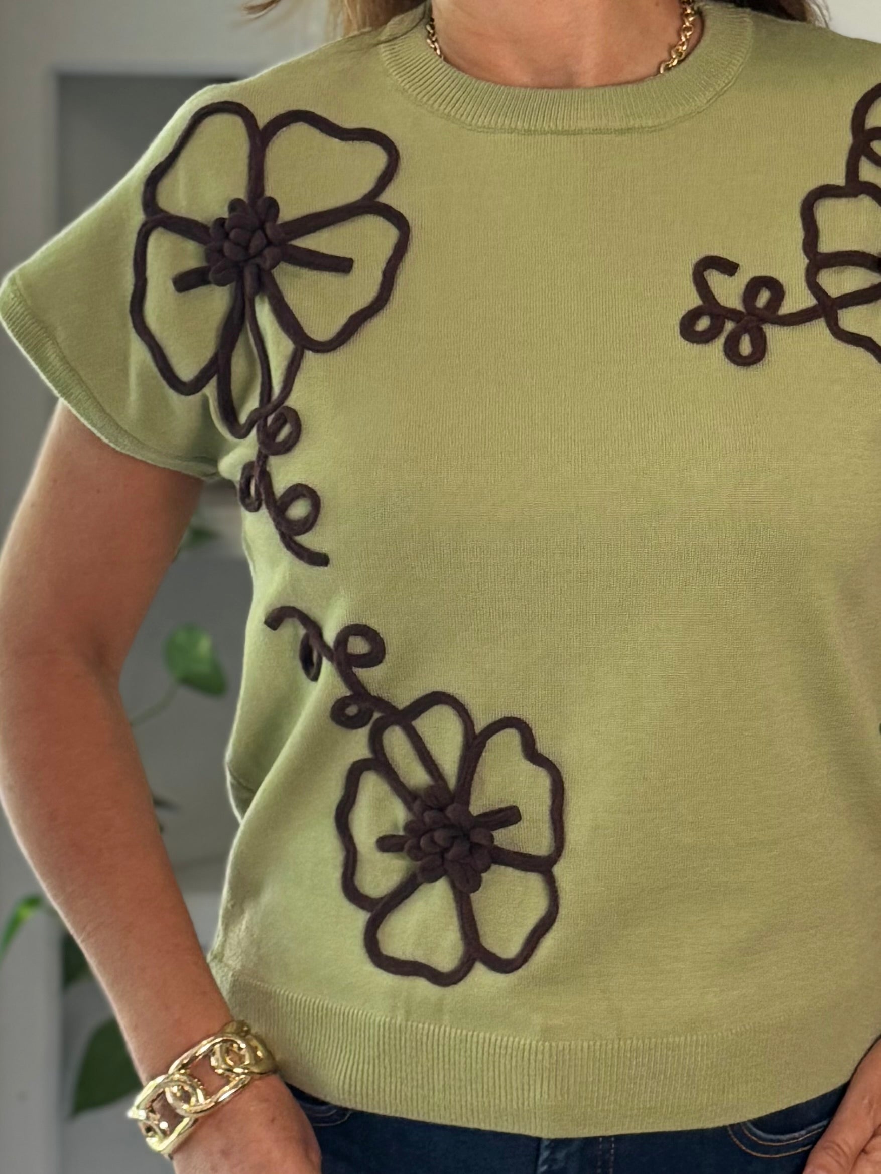 Blooming Details Embroidered Knit Top