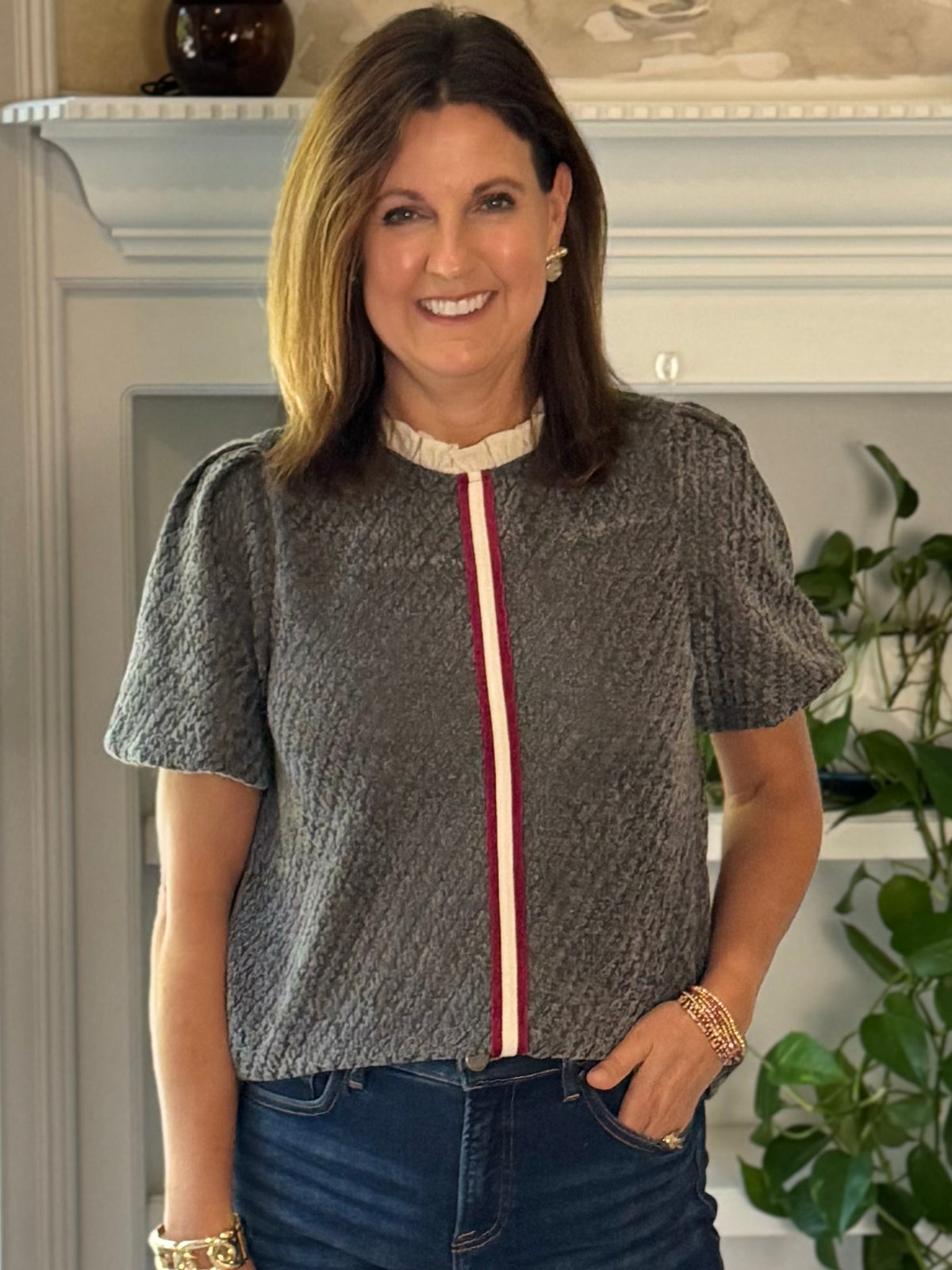 Just My Stripe Textured Contrast Top