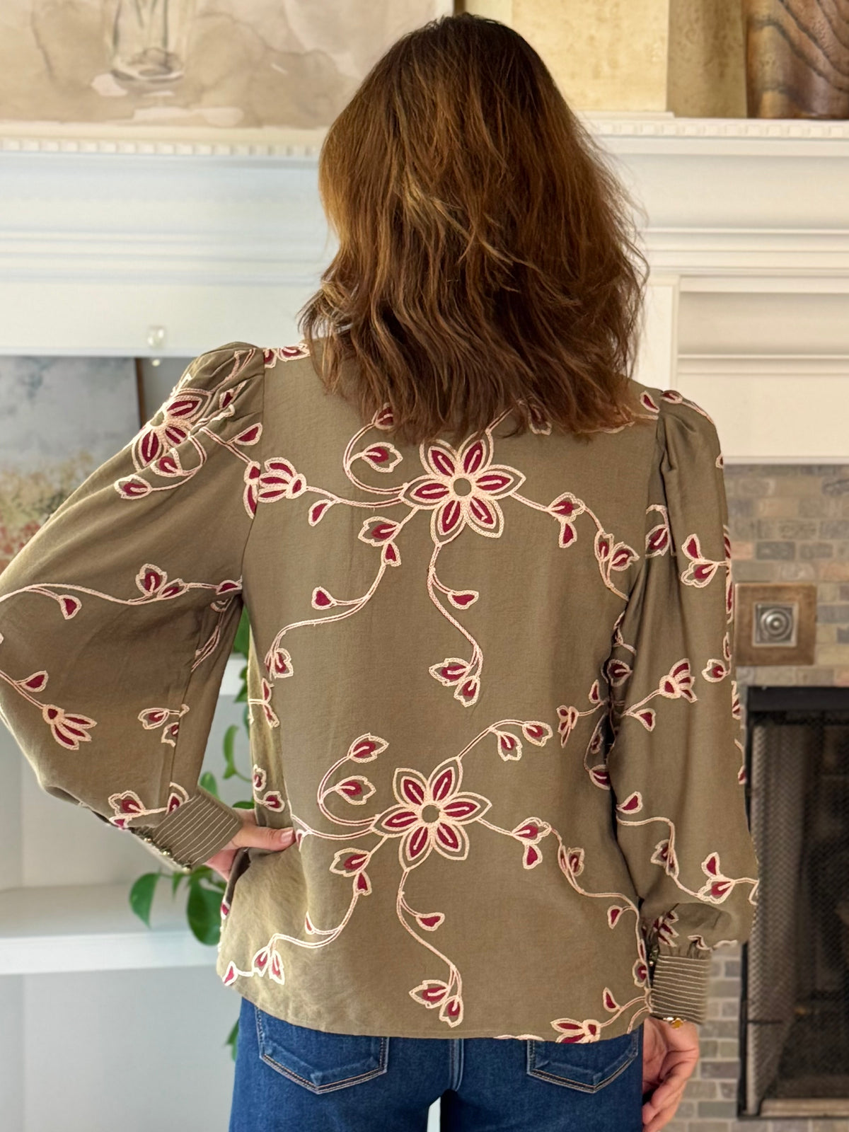 Remarkable Details Embroidered Blouse - Sage