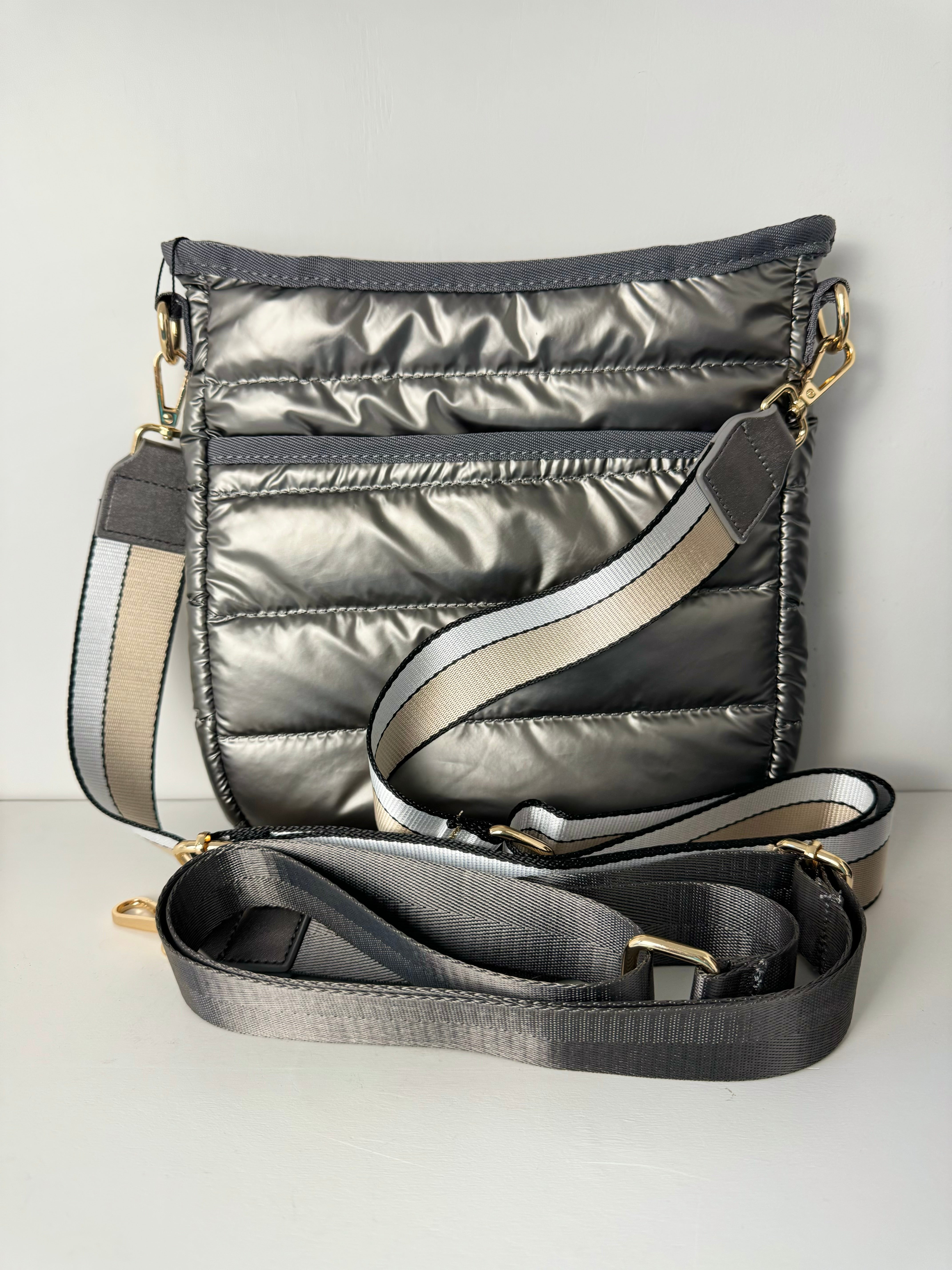 Quilted Puffer Crossbody Bag - Pewter
