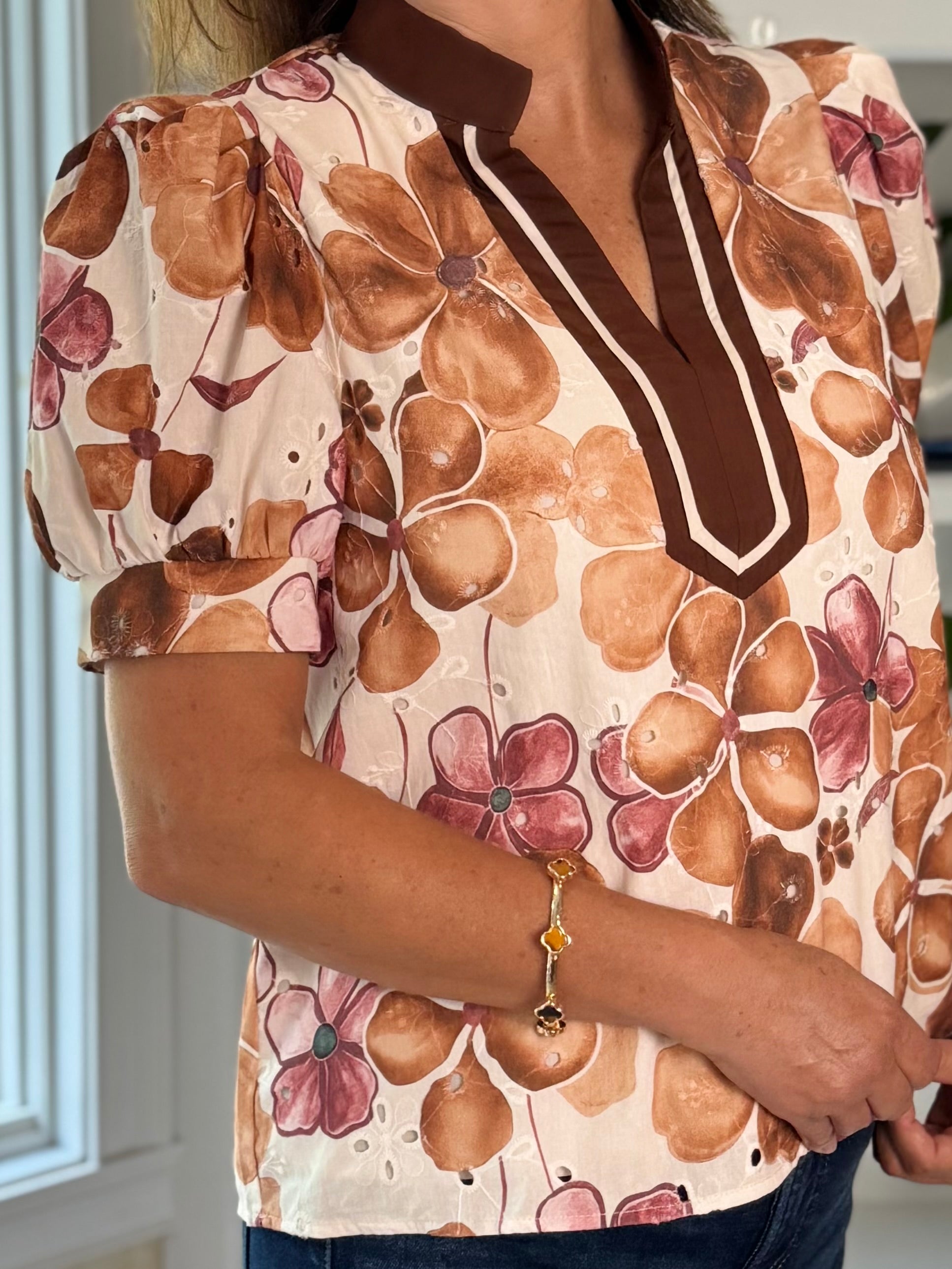 Watercolor Floral Eyelet Top