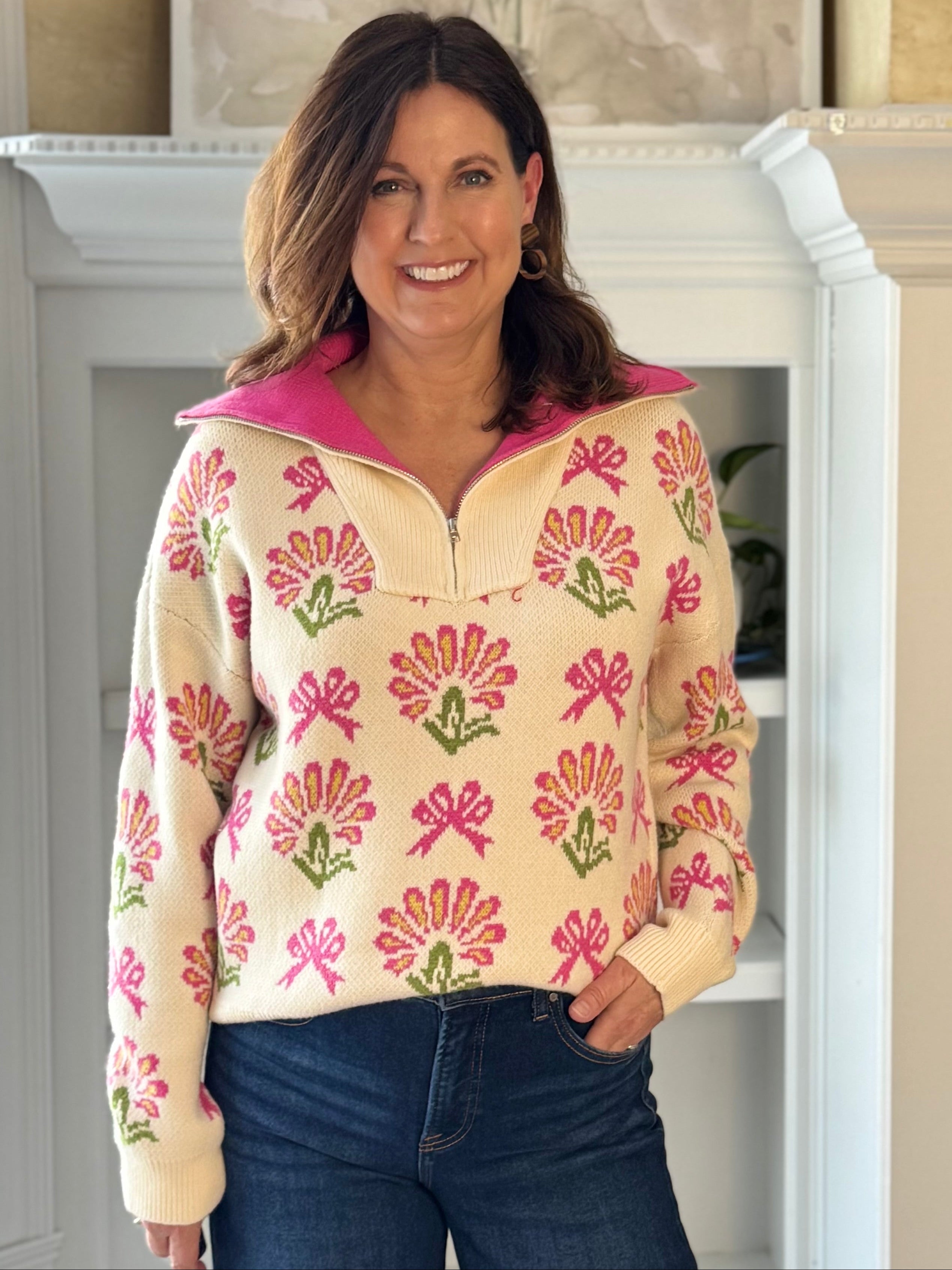 Pretty in Pink Quarter-Zip Sweater