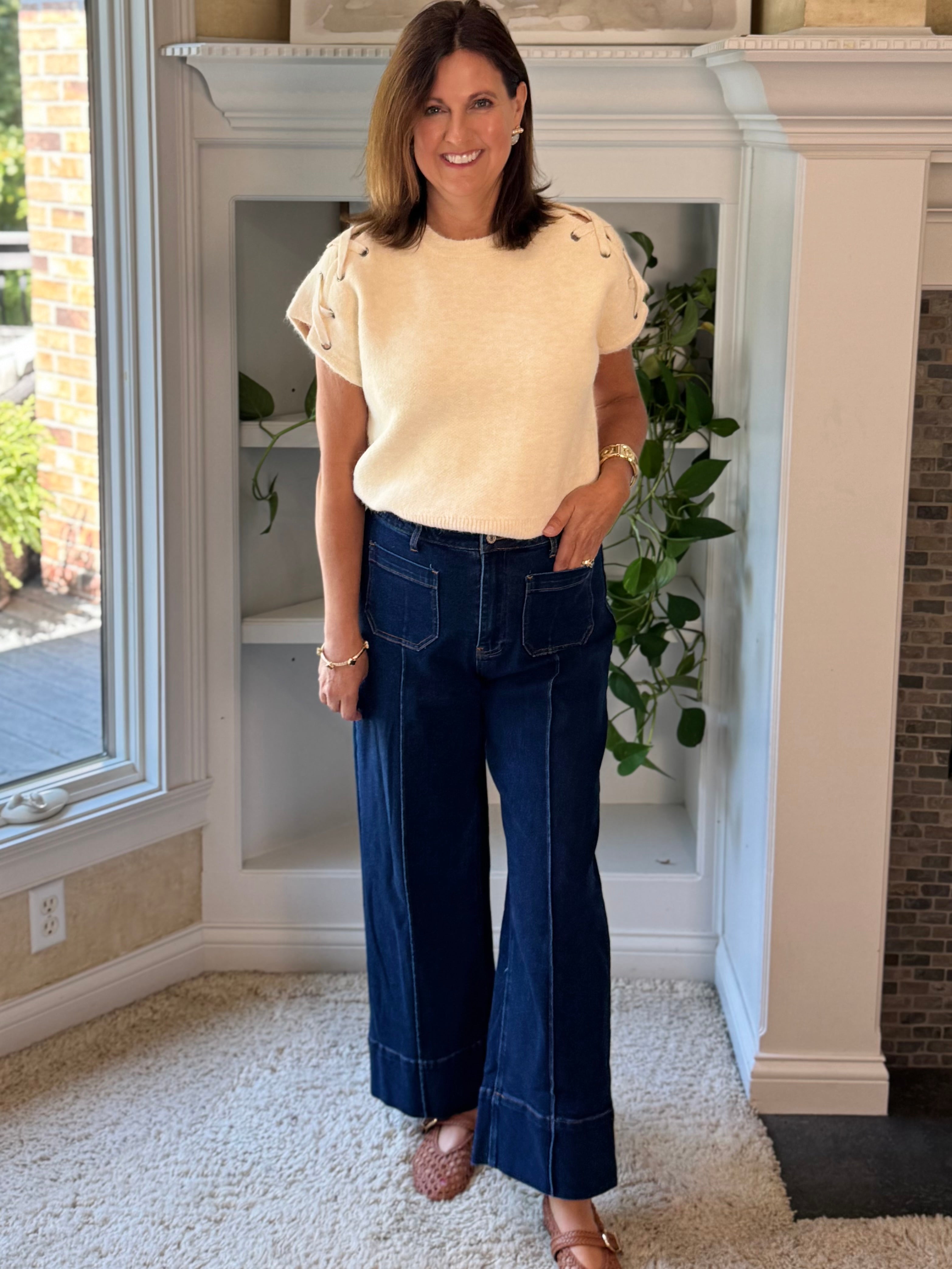 Modern Cuff Wide Leg Ankle Jeans - Dark Wash
