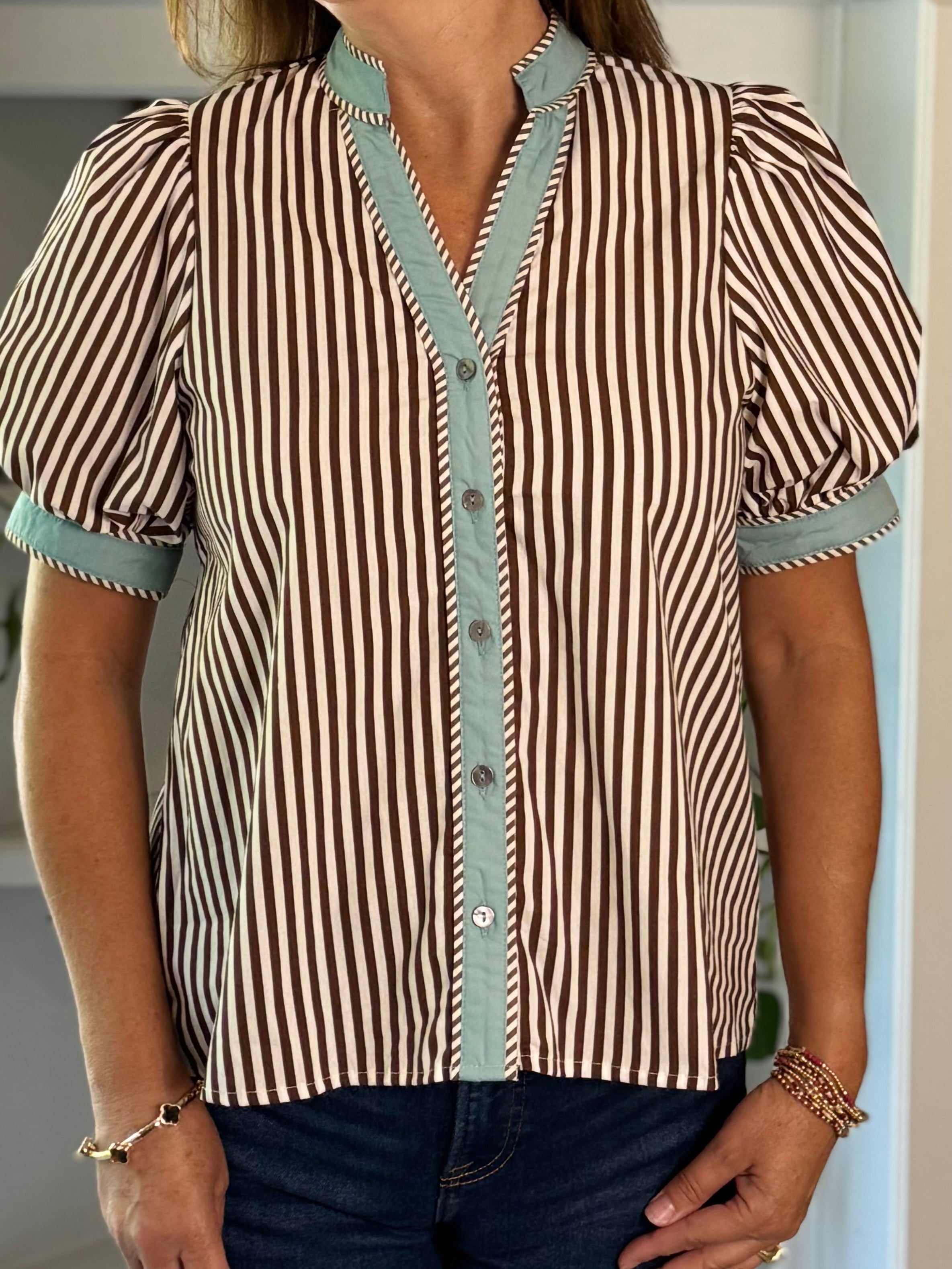Happy Stripes Contrast Top - Brown