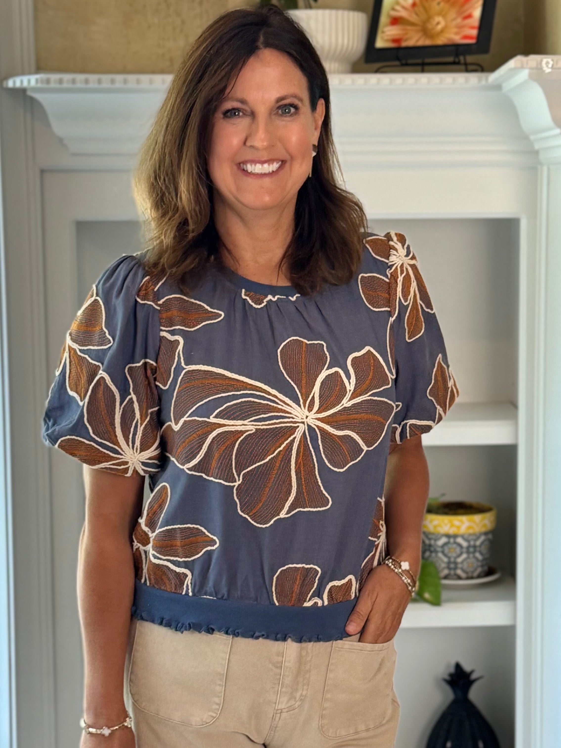 Meadow Embroidered Top - Blue