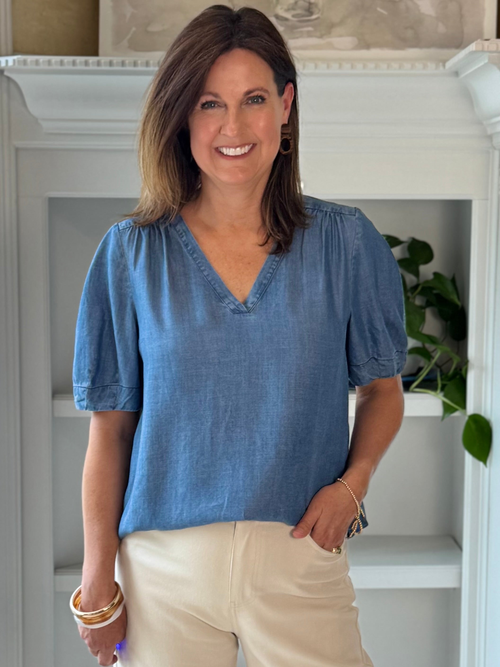 Current Air Chambray Ease Top