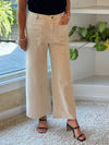 High-Rise Wide Leg Ankle Length Pants - Stone