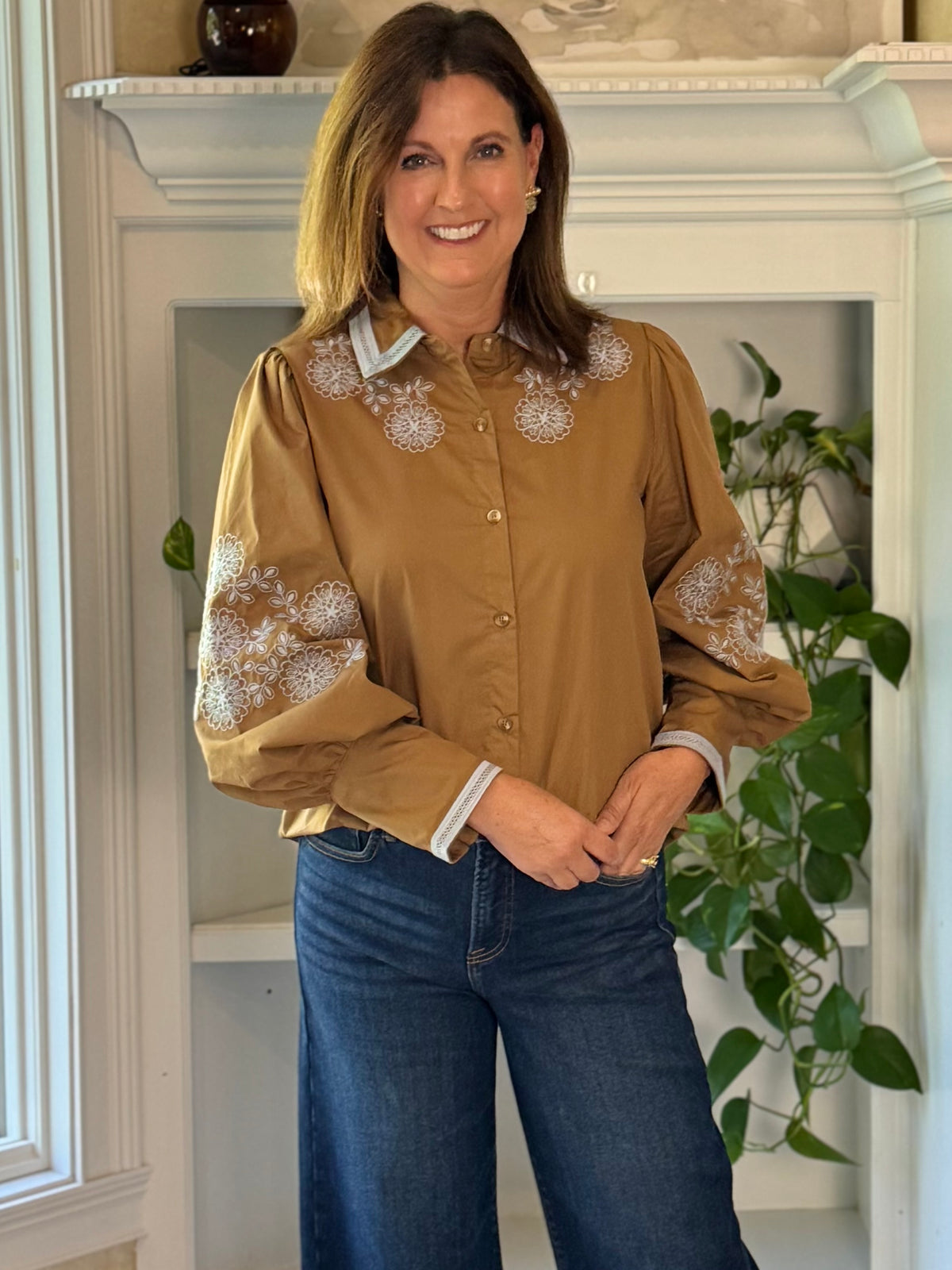 Free Spirit Embroidered Top - Brown