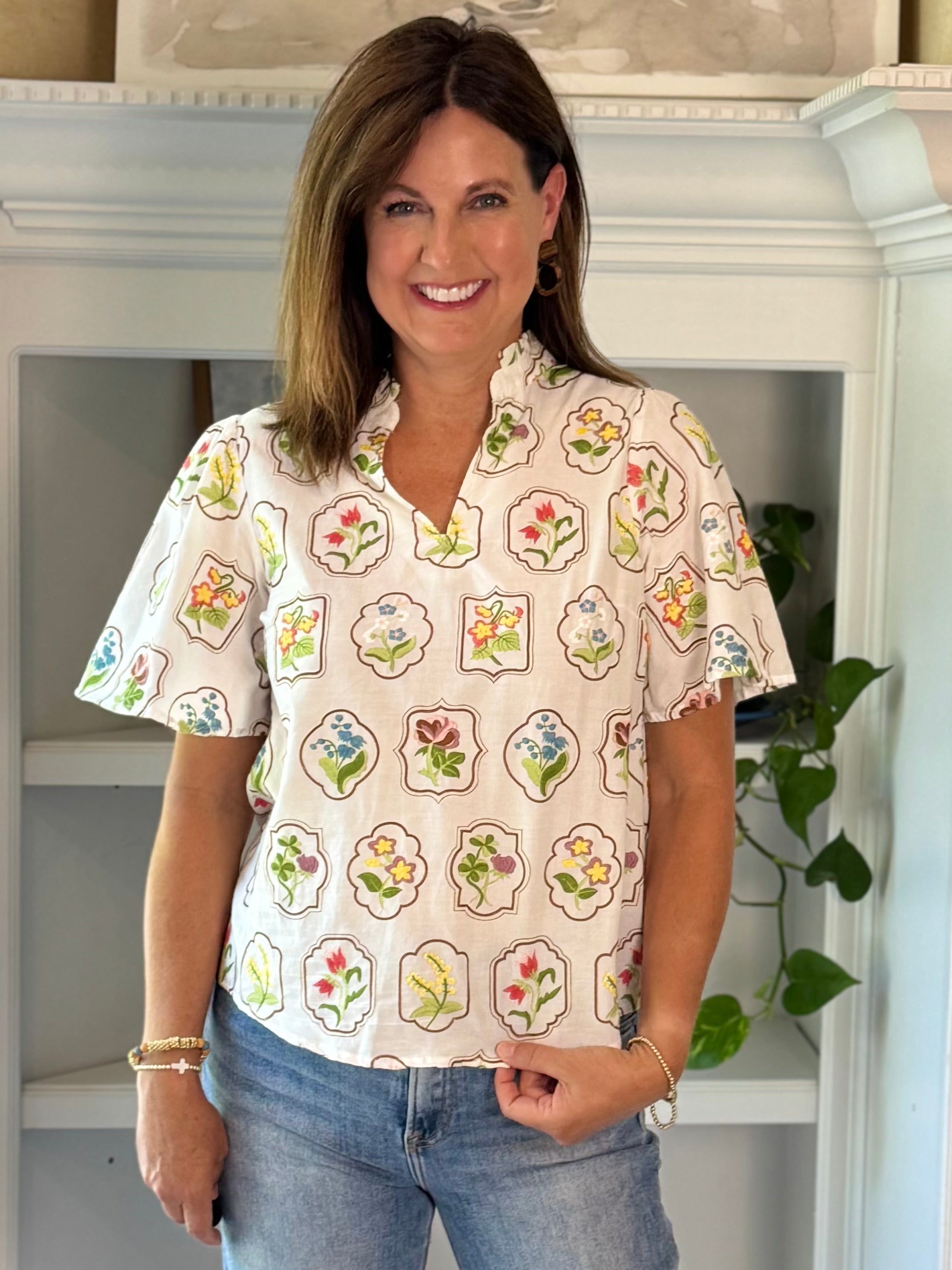Botanical Charm Embroidered Top
