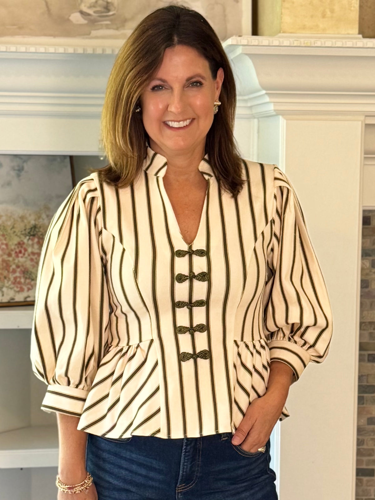 Front & Center Striped Peplum Top