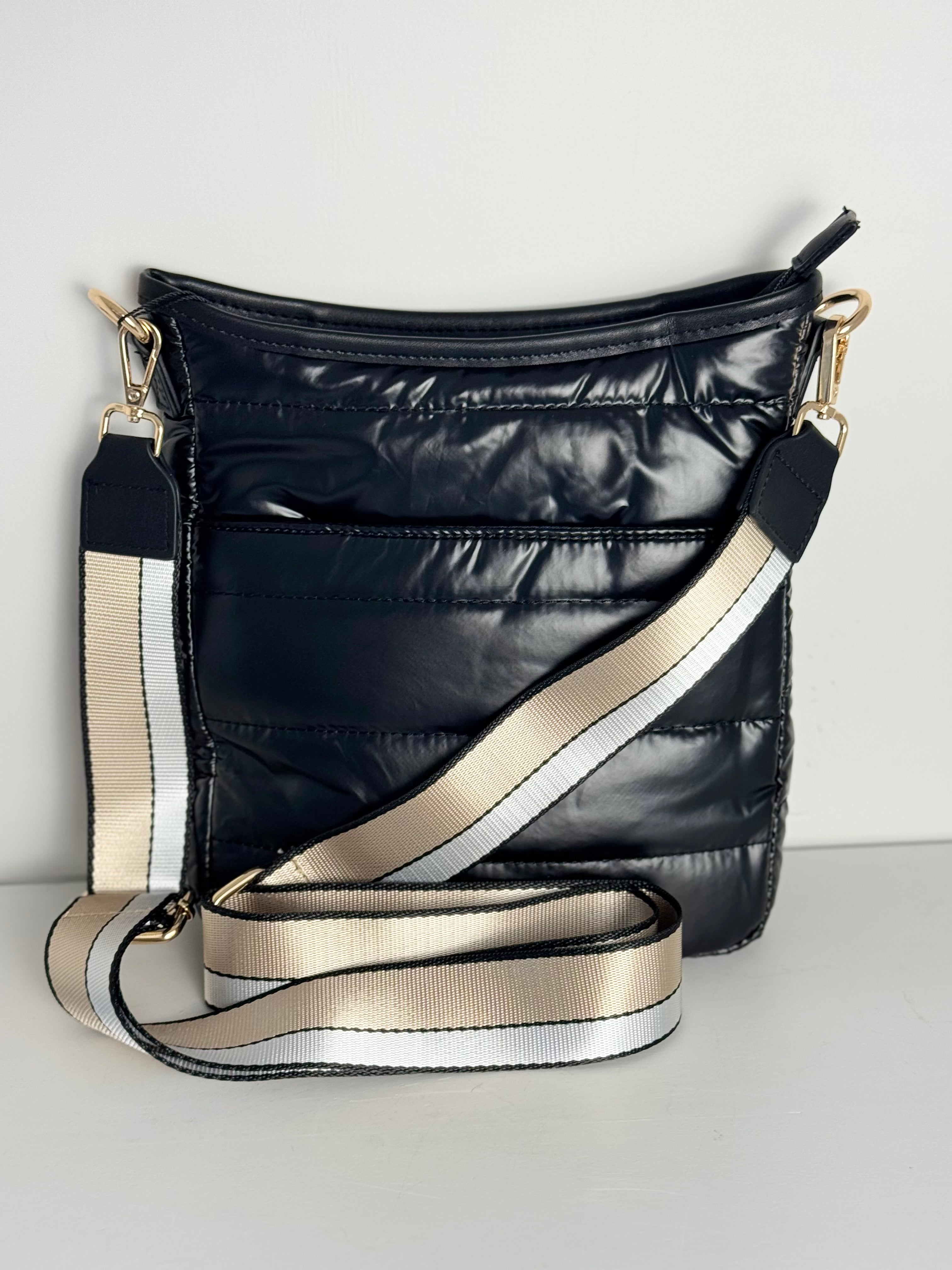 Quilted Puffer Crossbody Bag - Black