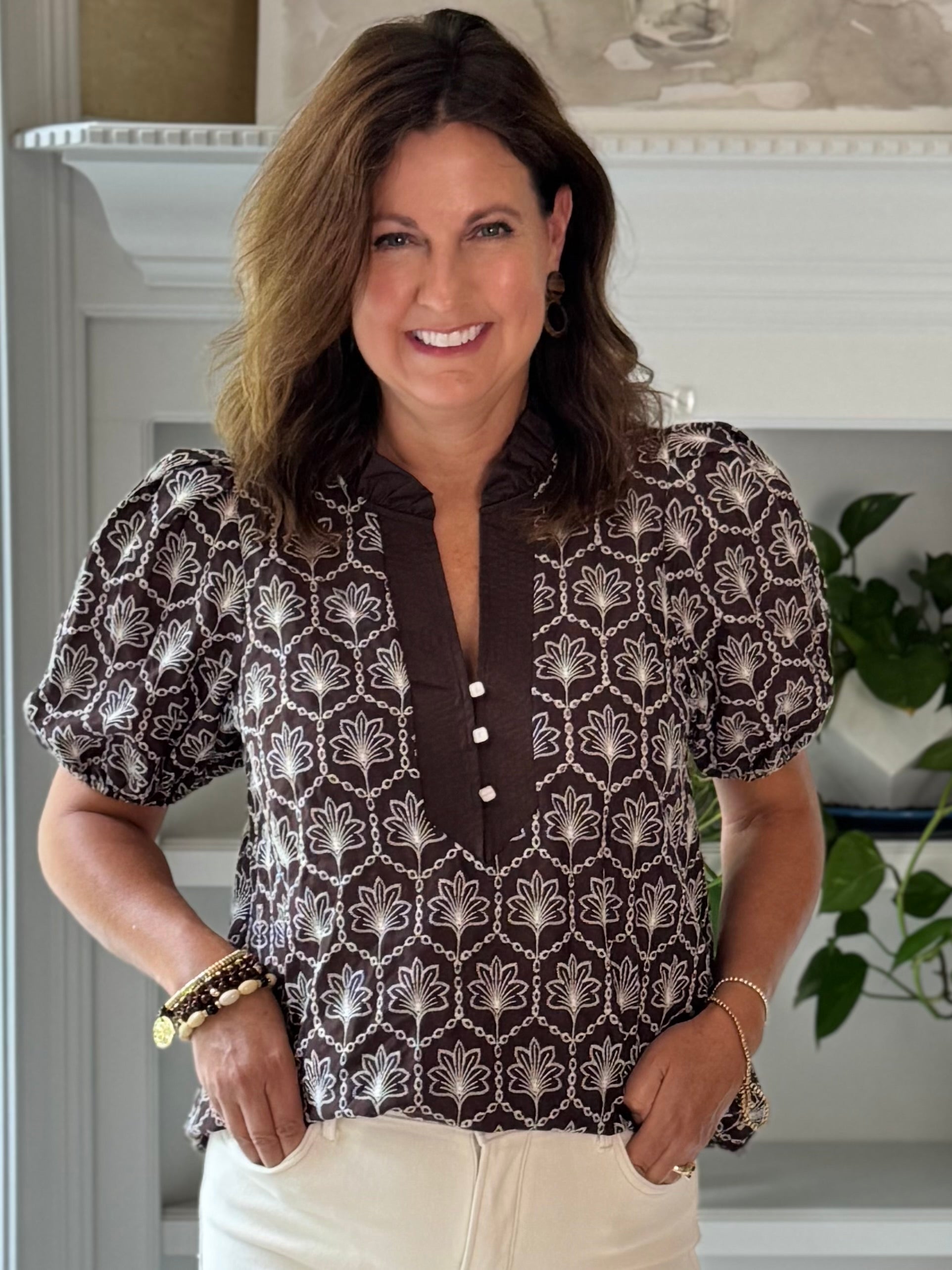 Expresso Elegance Embroidered Top