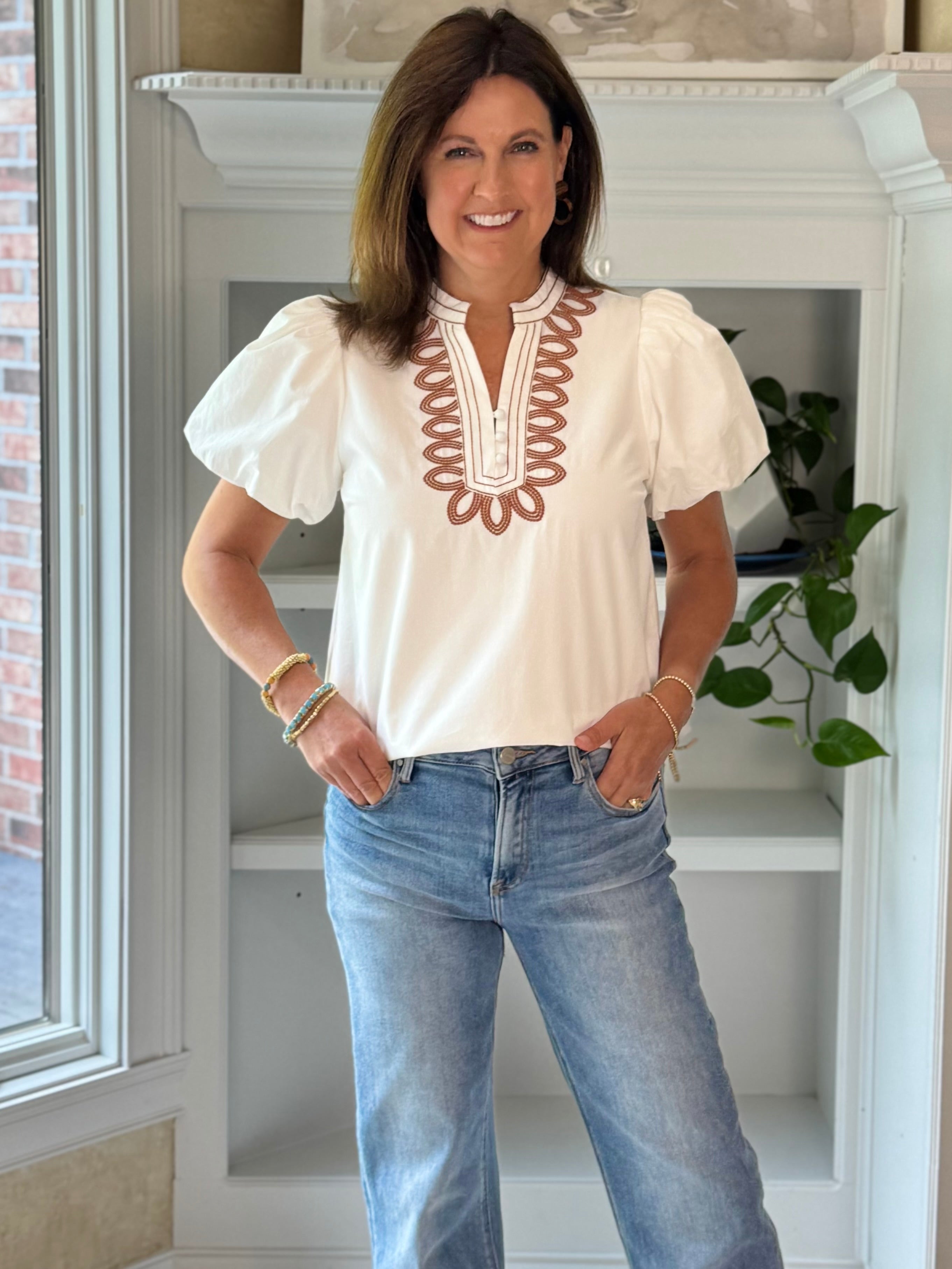 Terracotta Embroidered Top
