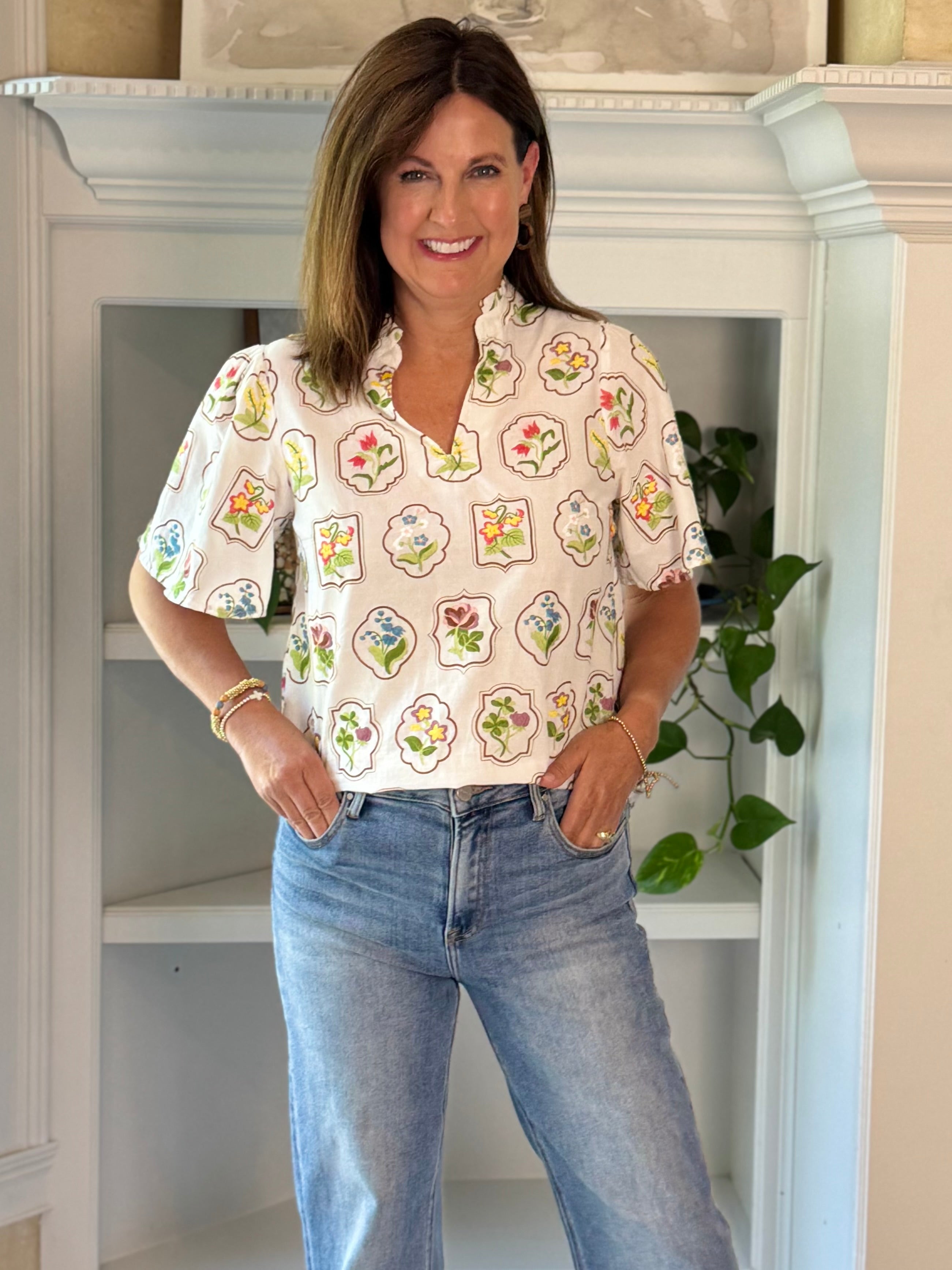 Botanical Charm Embroidered Top