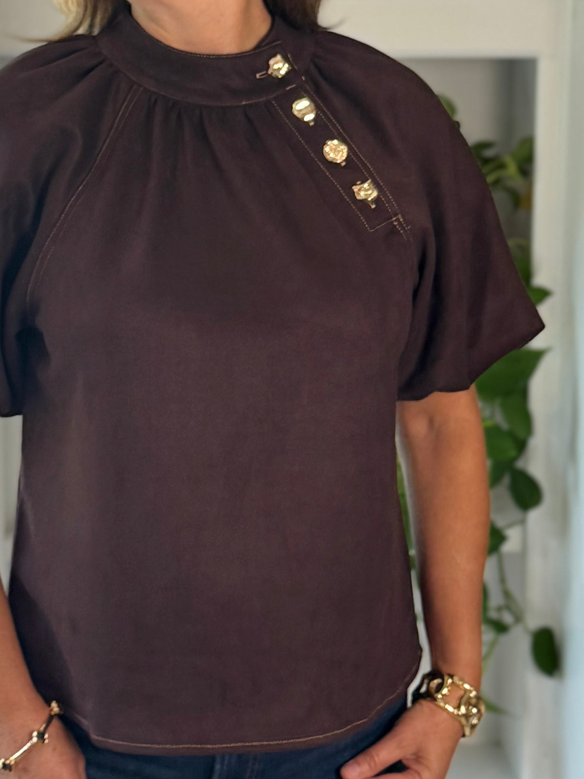 THML Signature Top - Brown Faux Suede