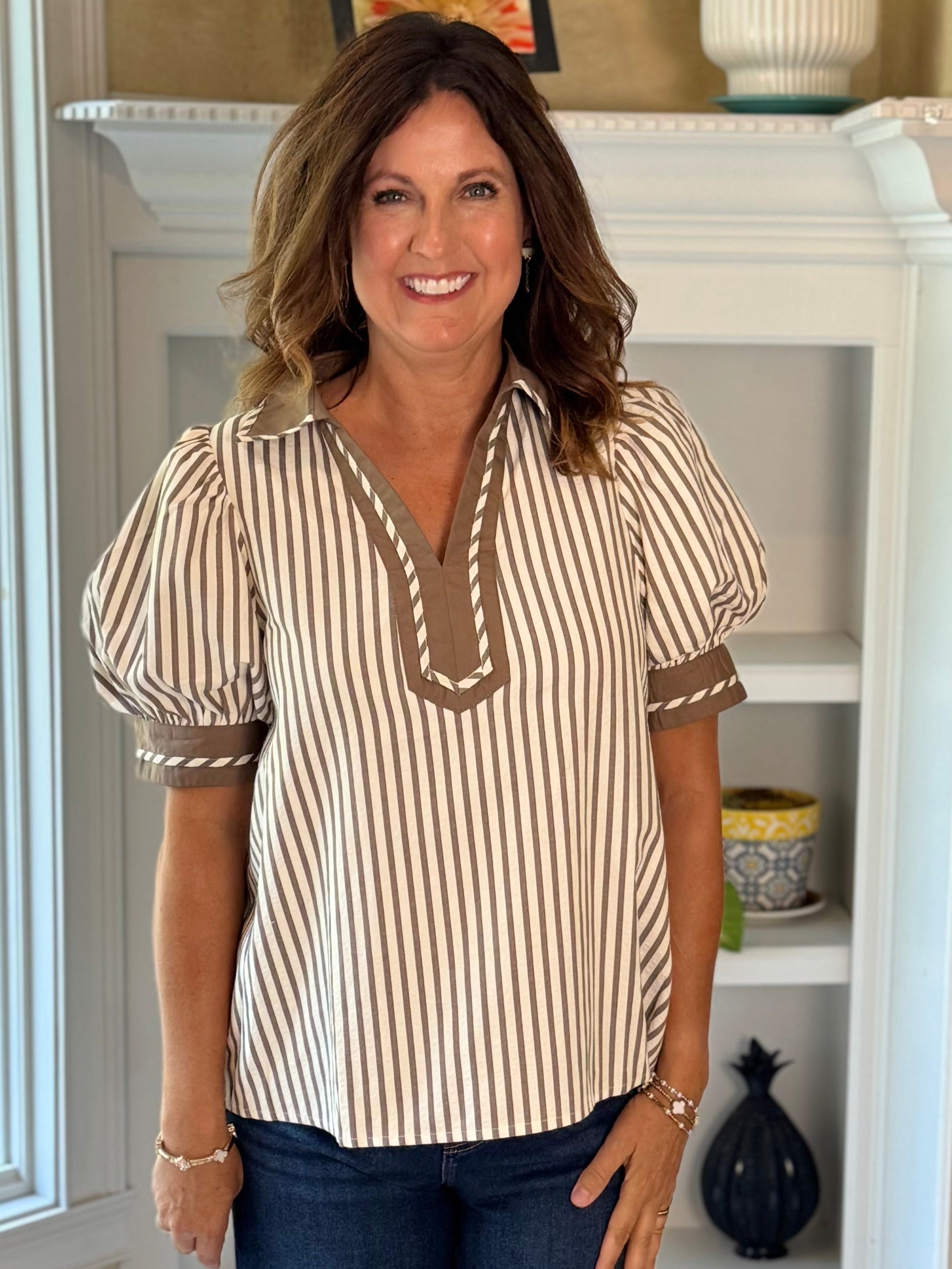 Mocha Mousse Striped Top