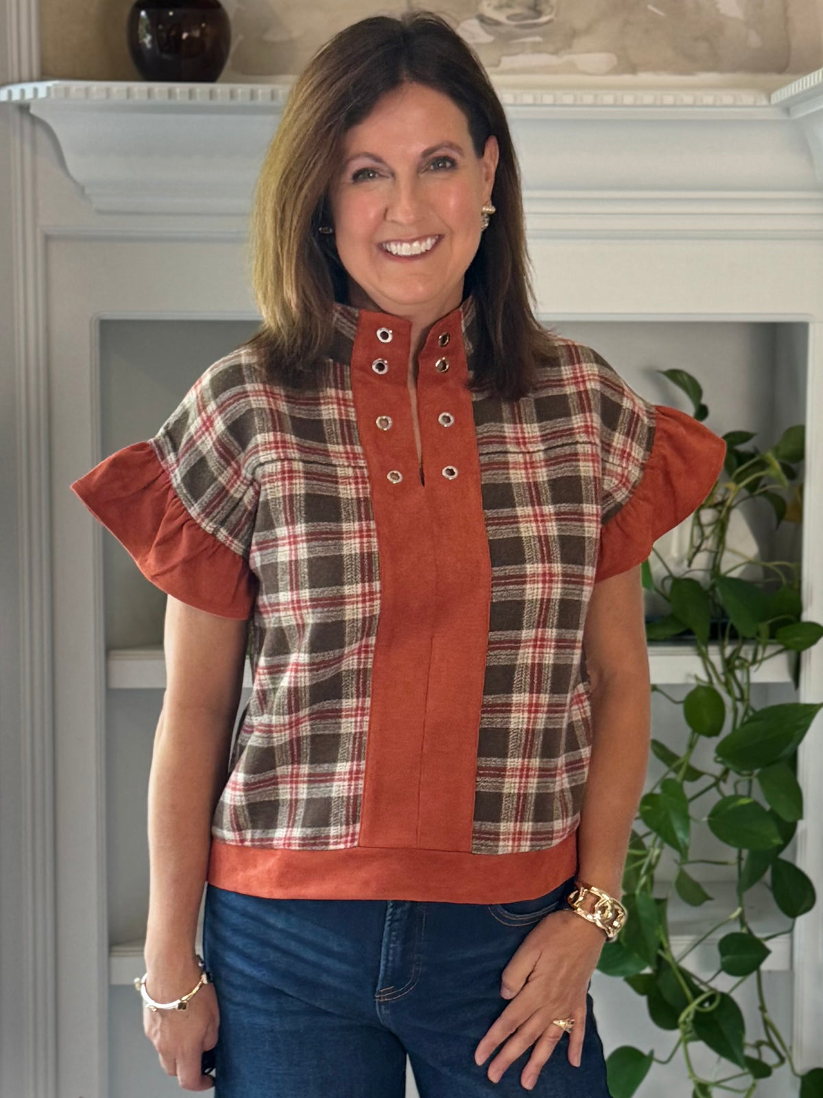 Plaid About You Contrast Top