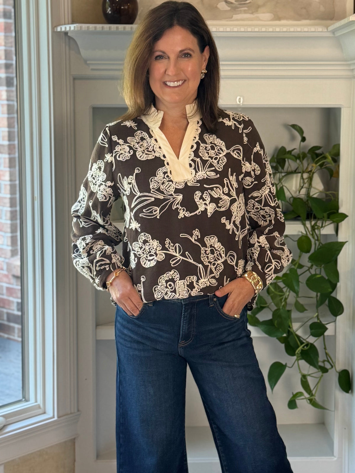 Take Note Embroidered Top