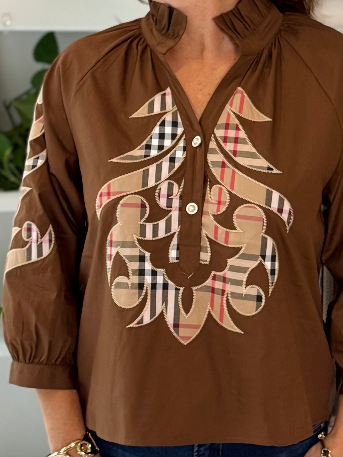 Art of Plaid Embroidered Top