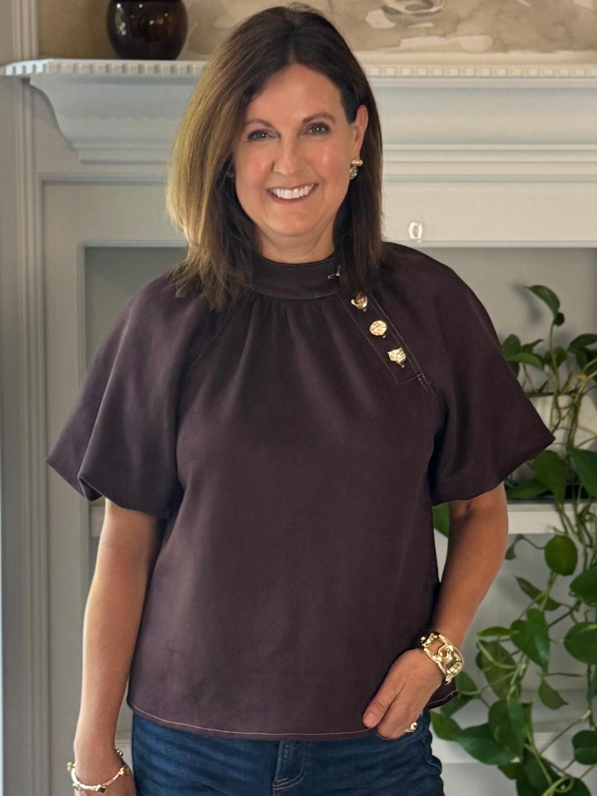 THML Signature Top - Brown Faux Suede