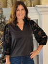 THML Noir Lace Accent Blouse
