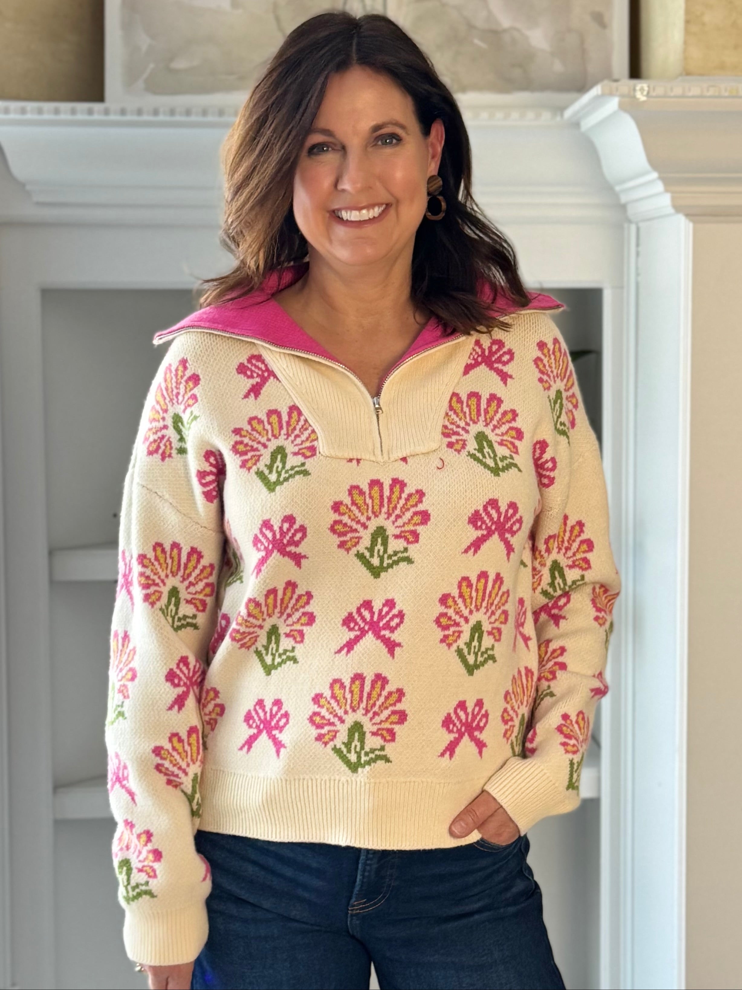 Pretty in Pink Quarter-Zip Sweater