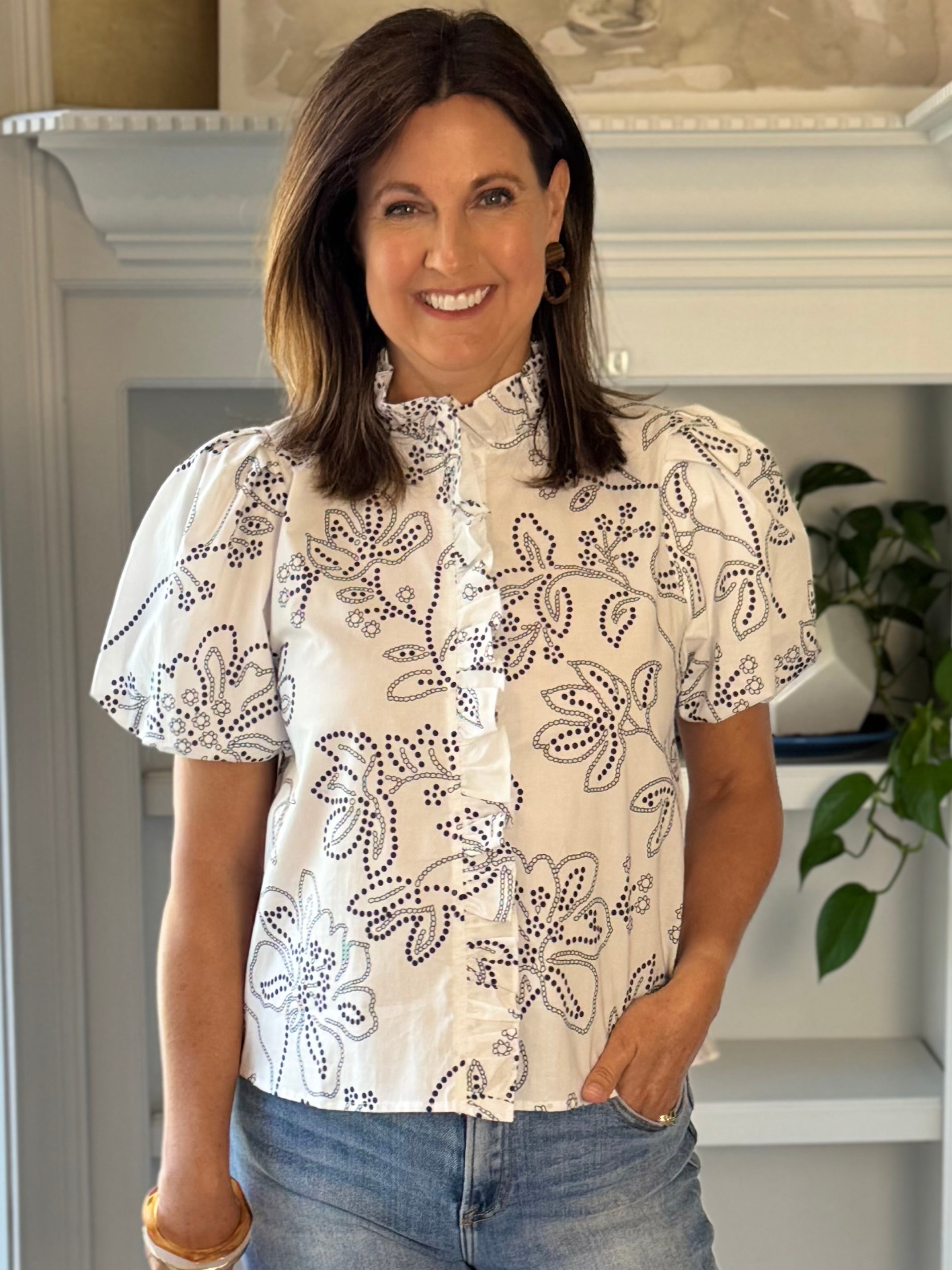 Flourish Print Blouse - White