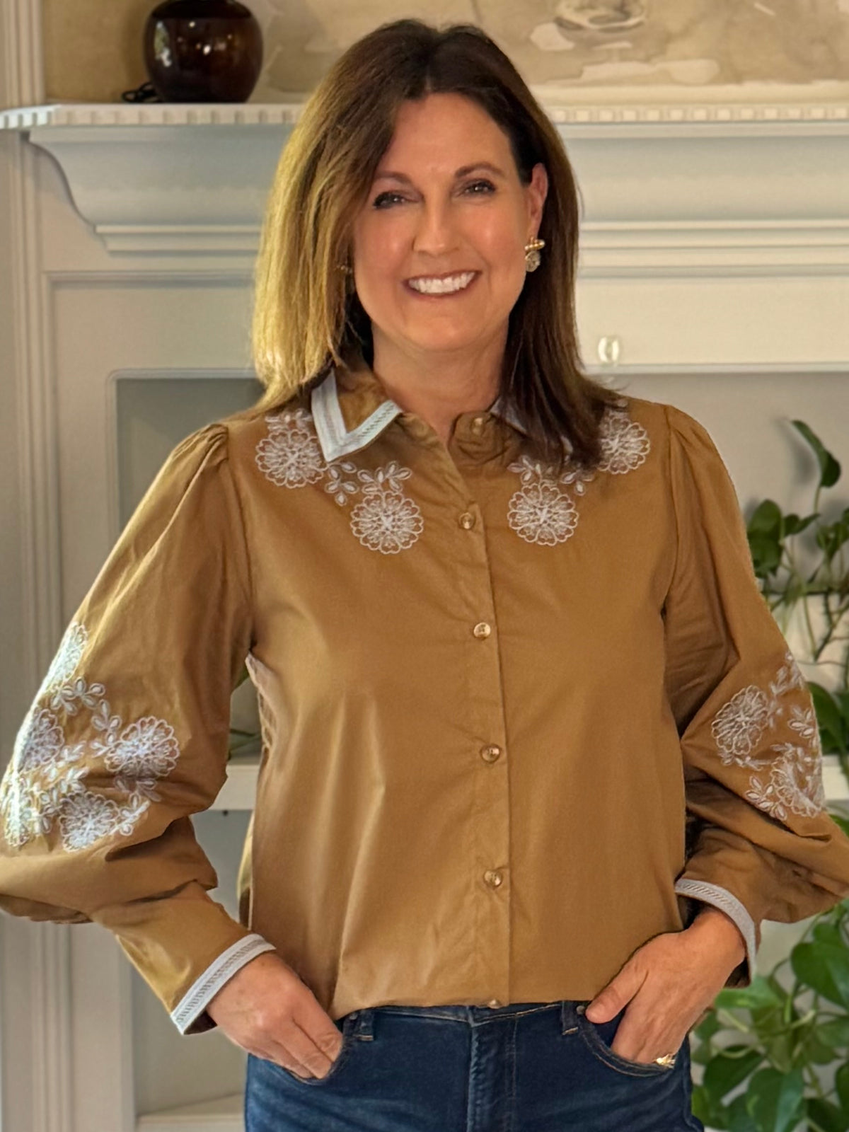Free Spirit Embroidered Top - Brown