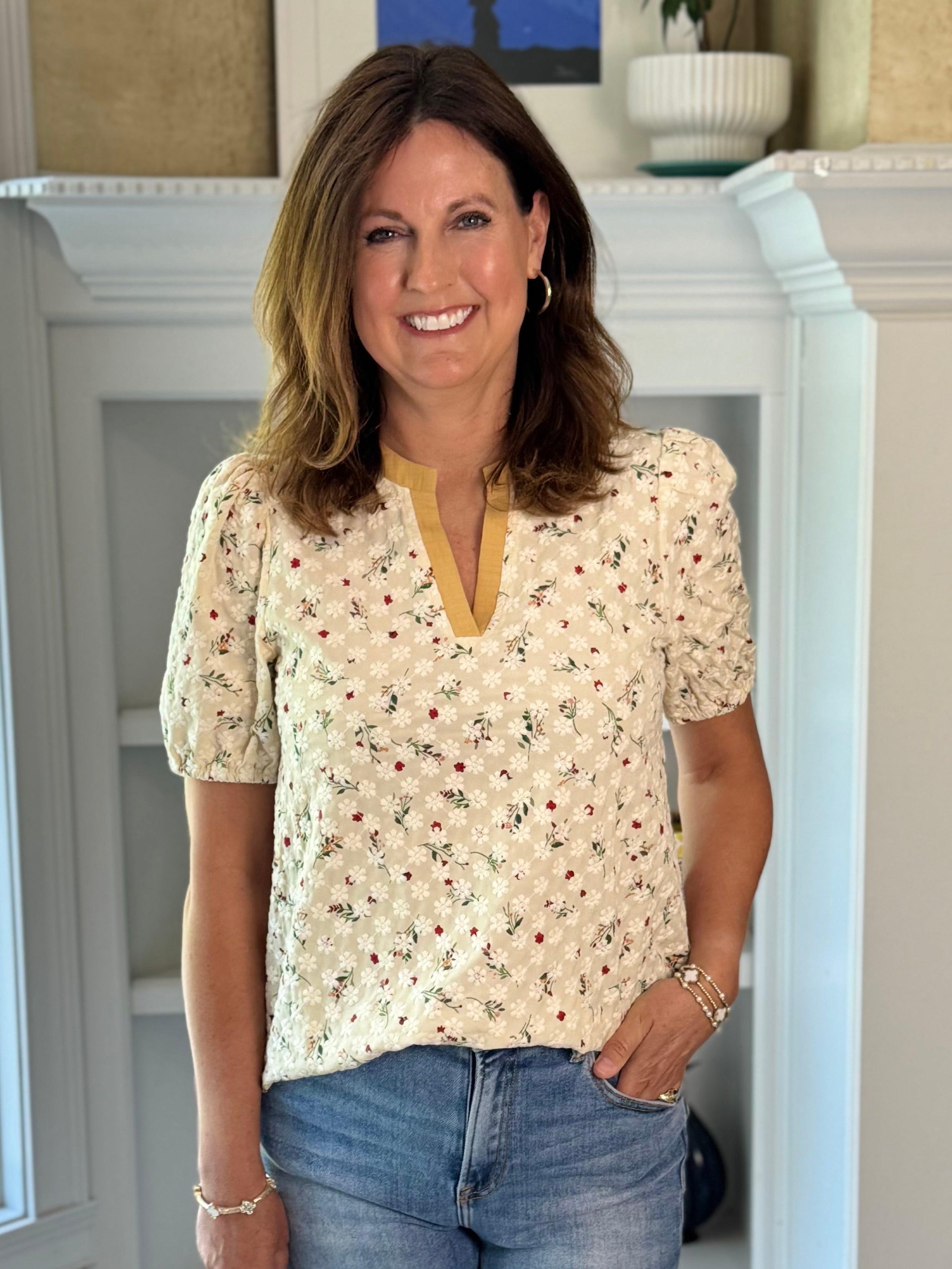 Textured Floral Contrast Top
