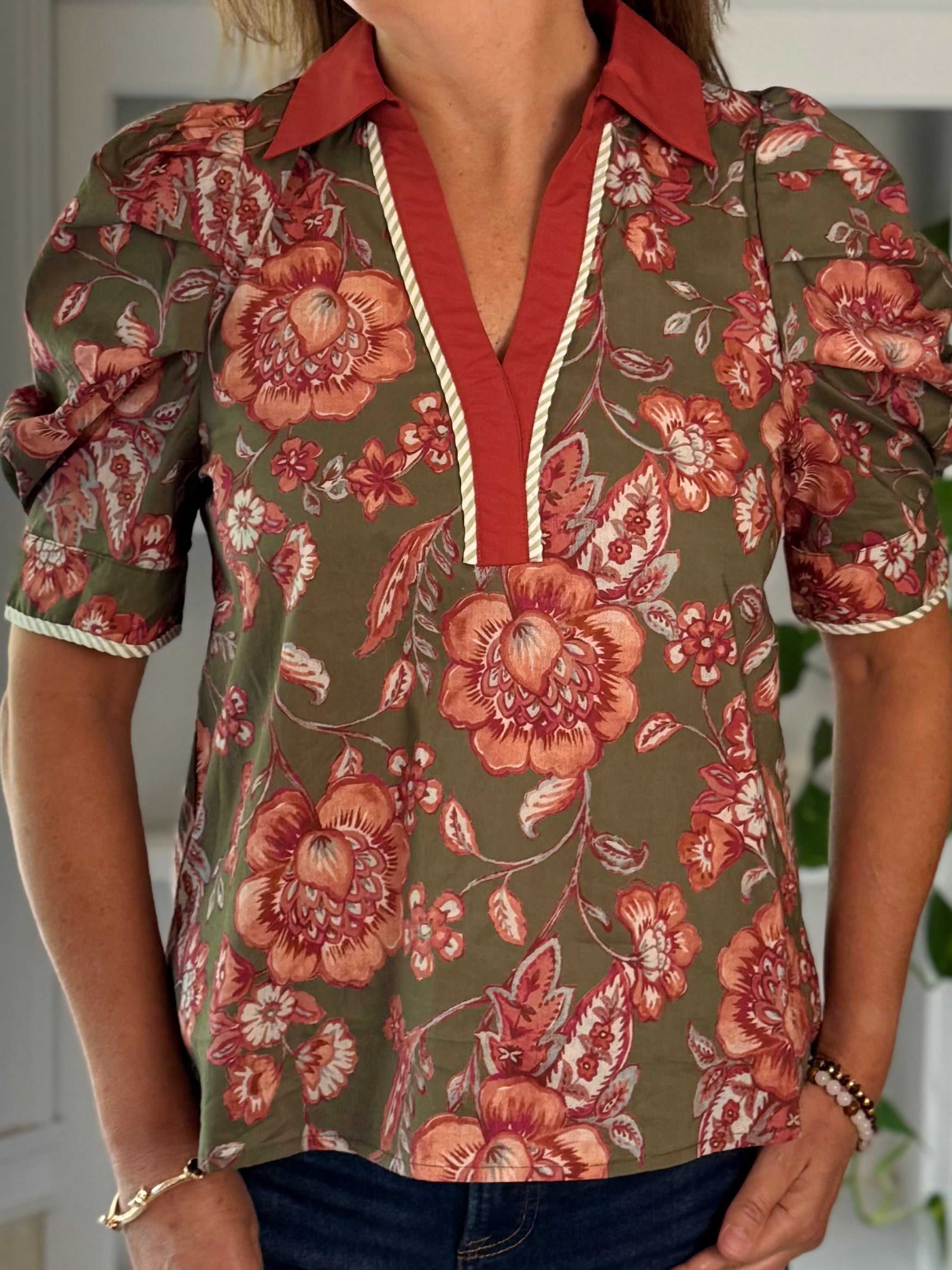 Harvest Garden Floral Contrast Top