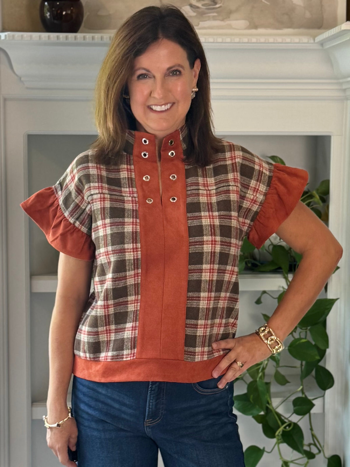 Plaid About You Contrast Top