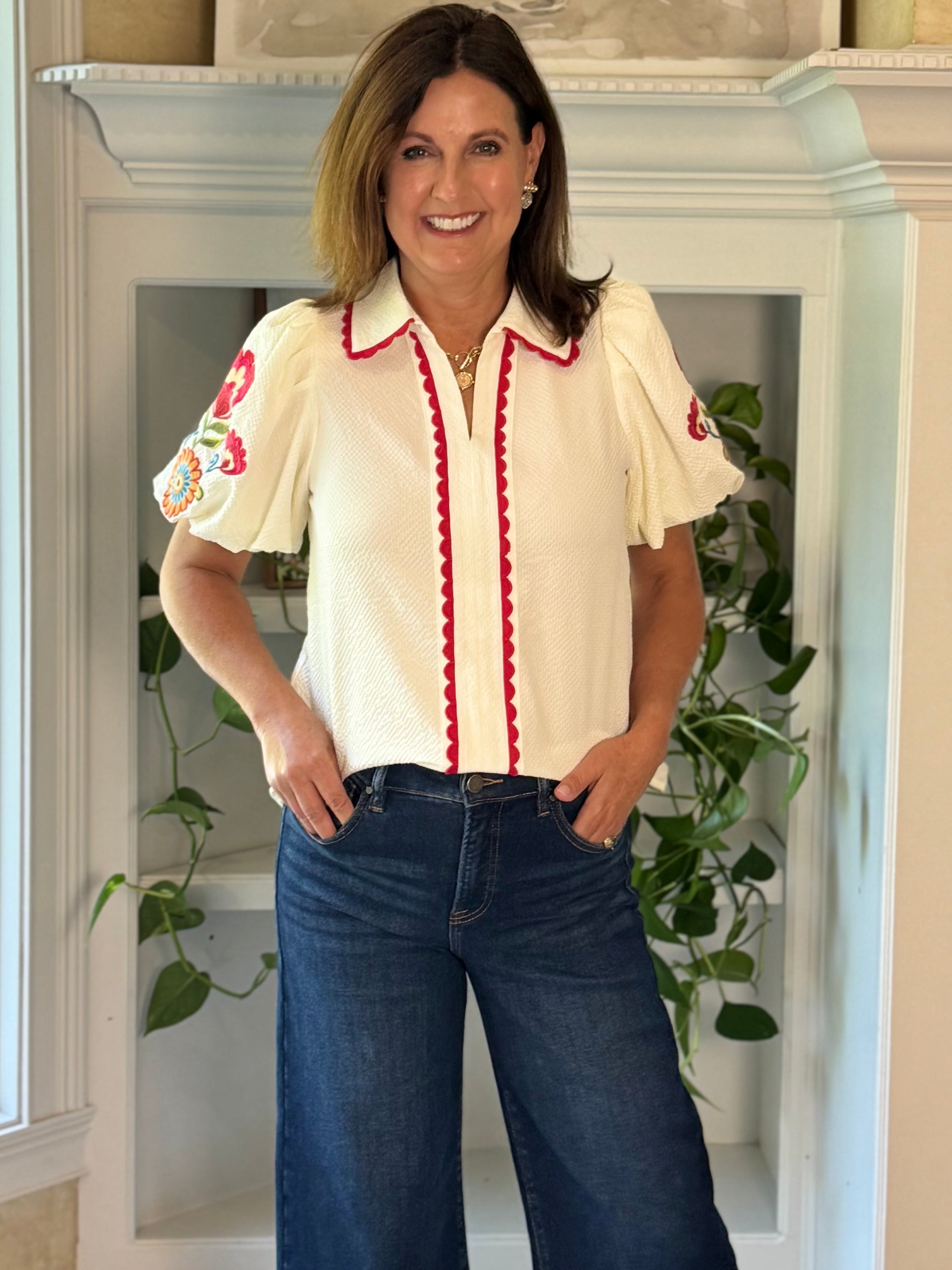 Embroidered Charm Top - Ivory