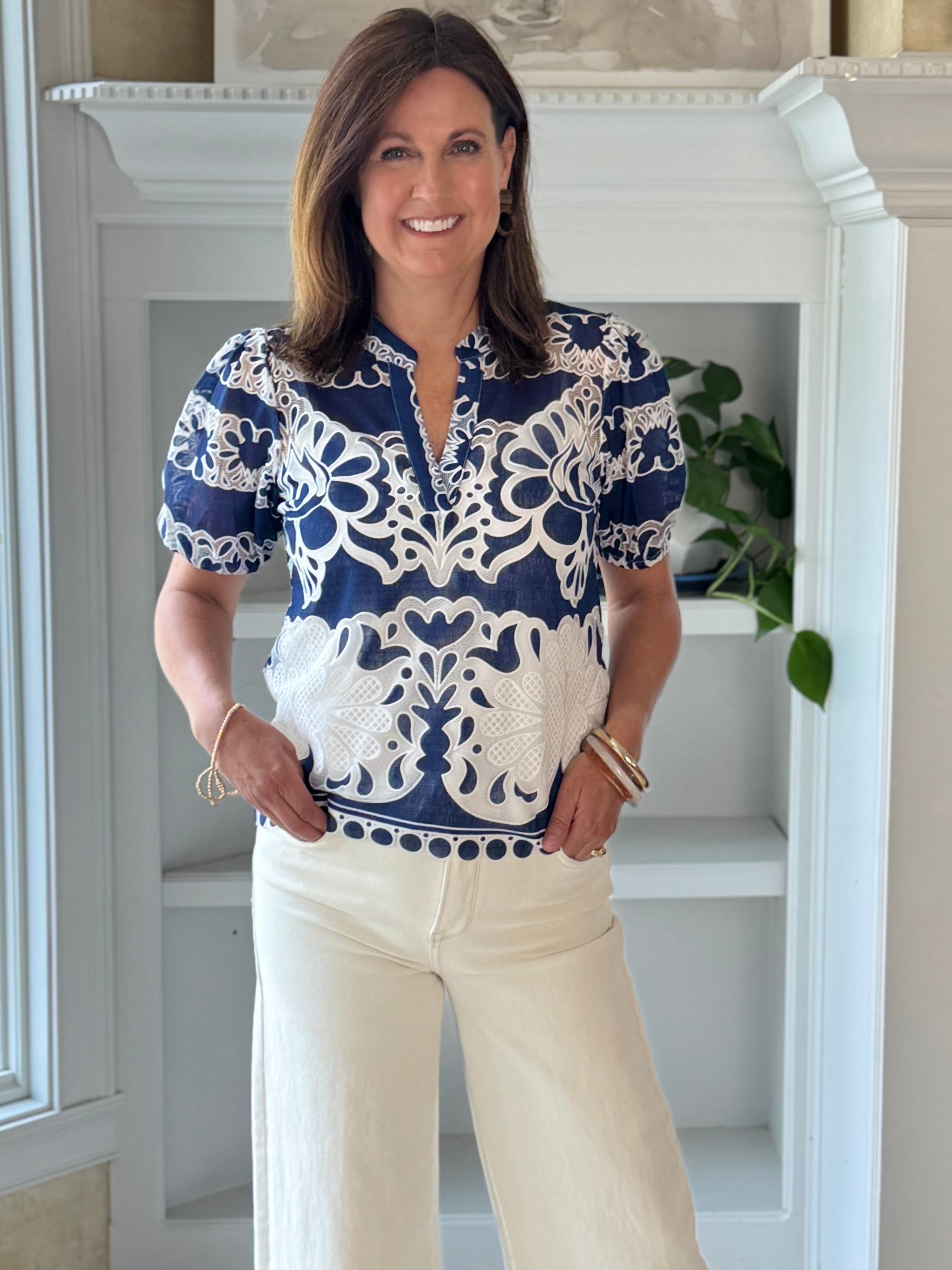 Current Air Horizons Embroidered Top