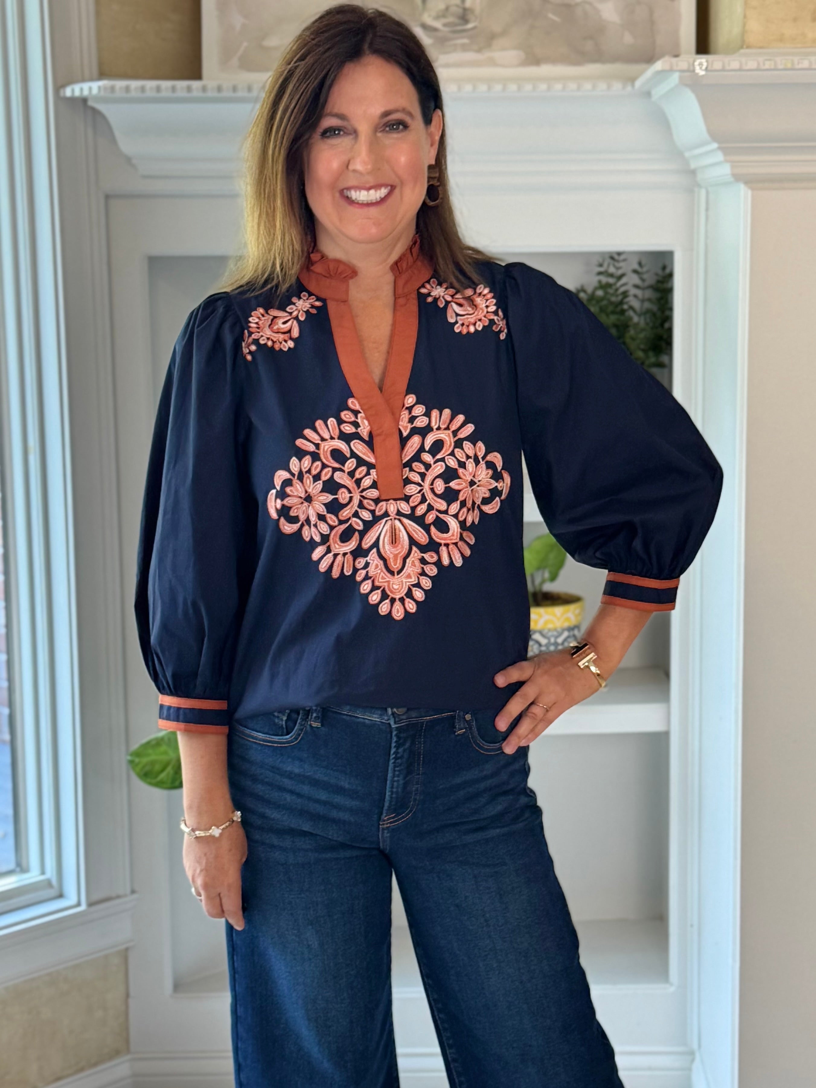 Copper Trace Embroidered Top