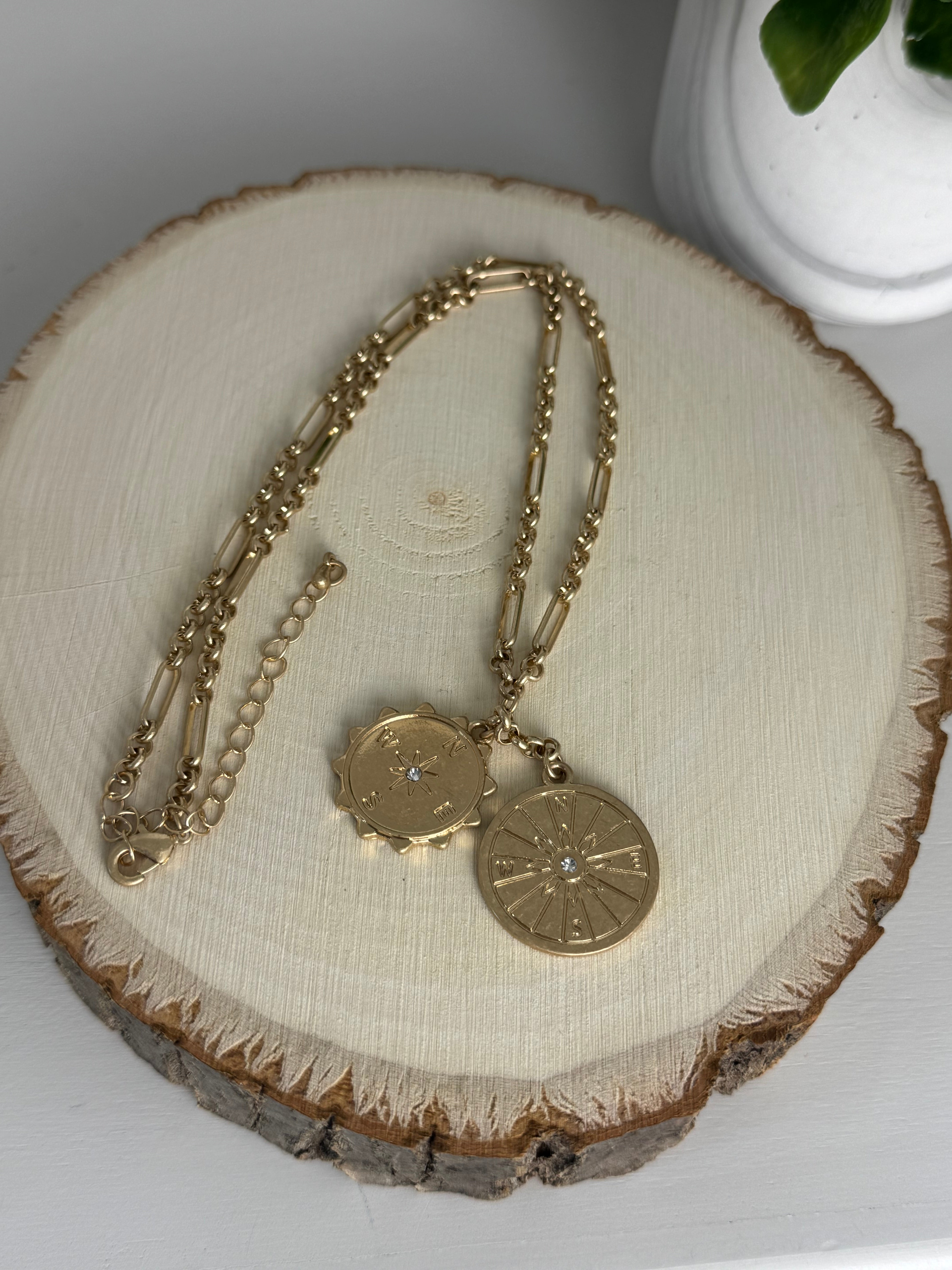 Golden Compass Charm Necklace