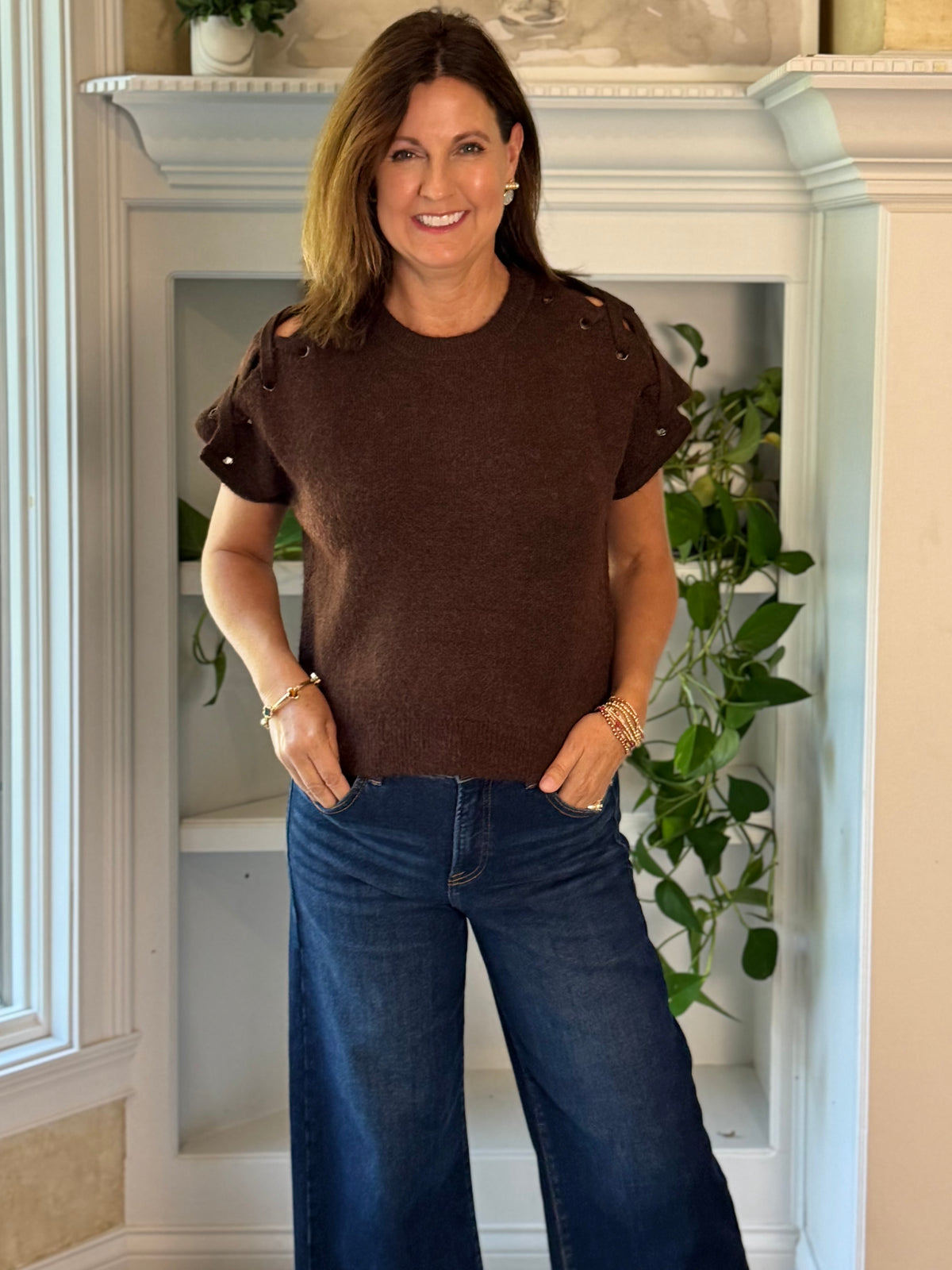 Lace It Up Knit Top - Brown
