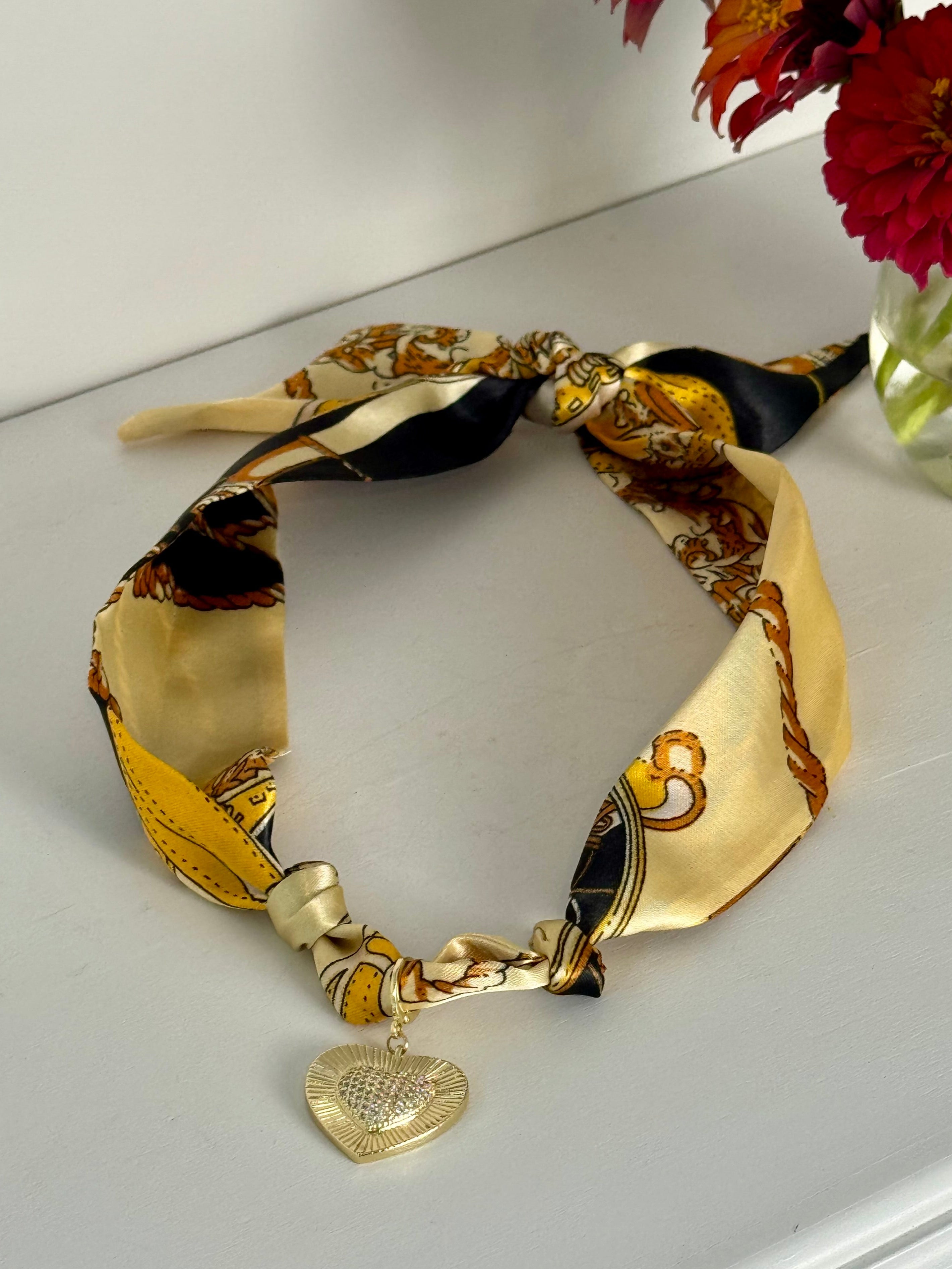 Golden Heart Scarf Necklace