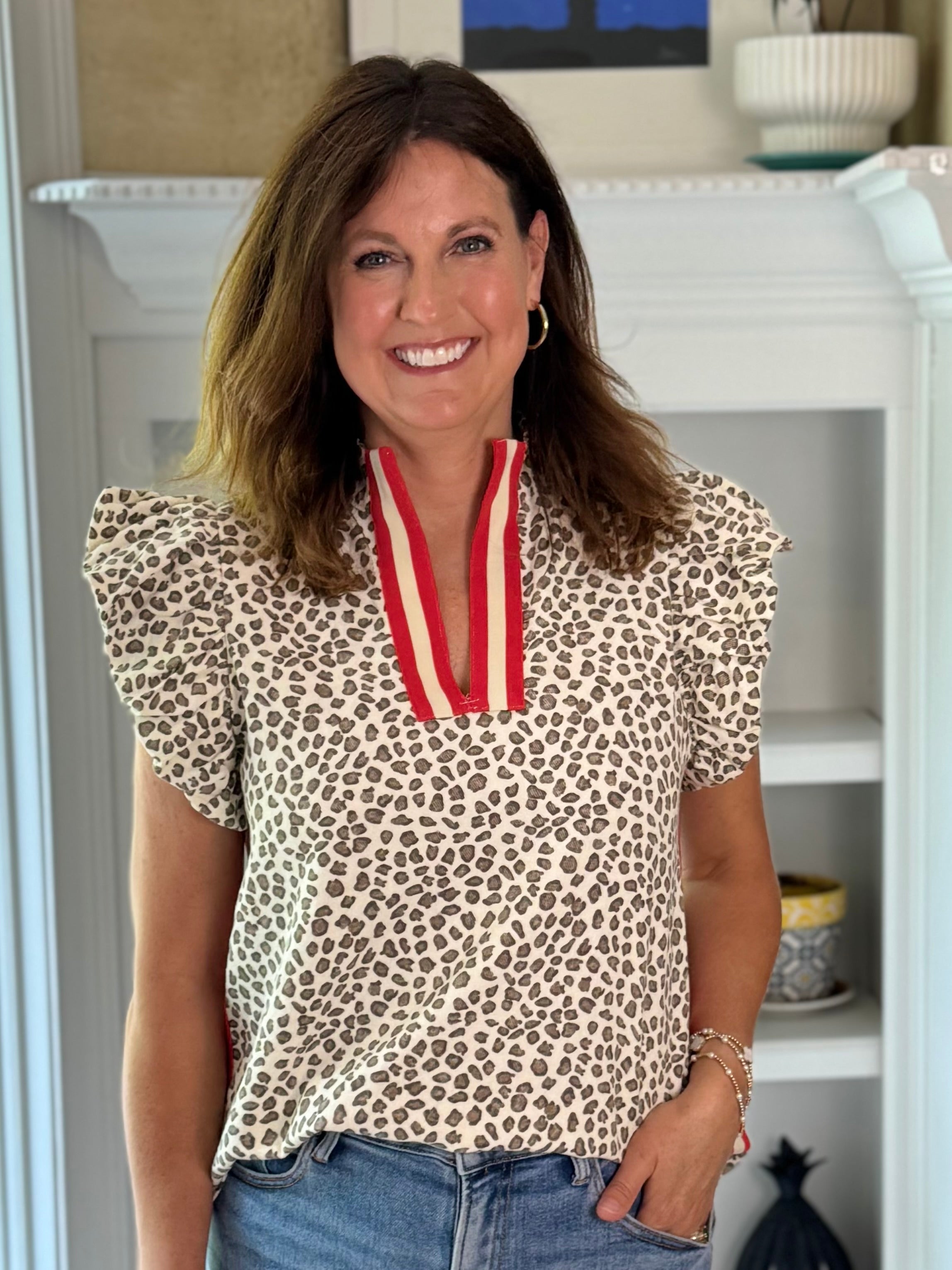 Leopard Print Contrast Top