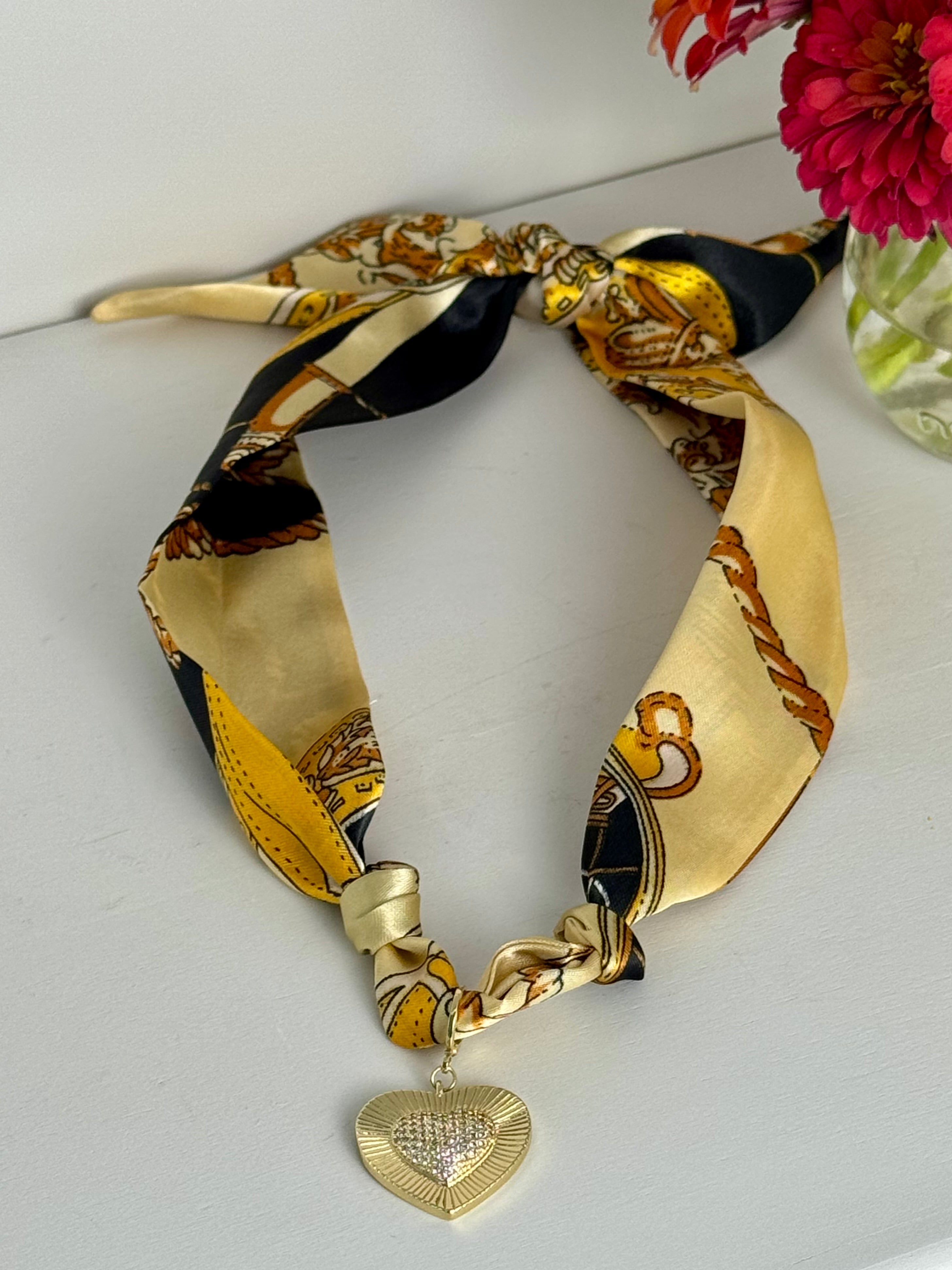 Golden Heart Scarf Necklace